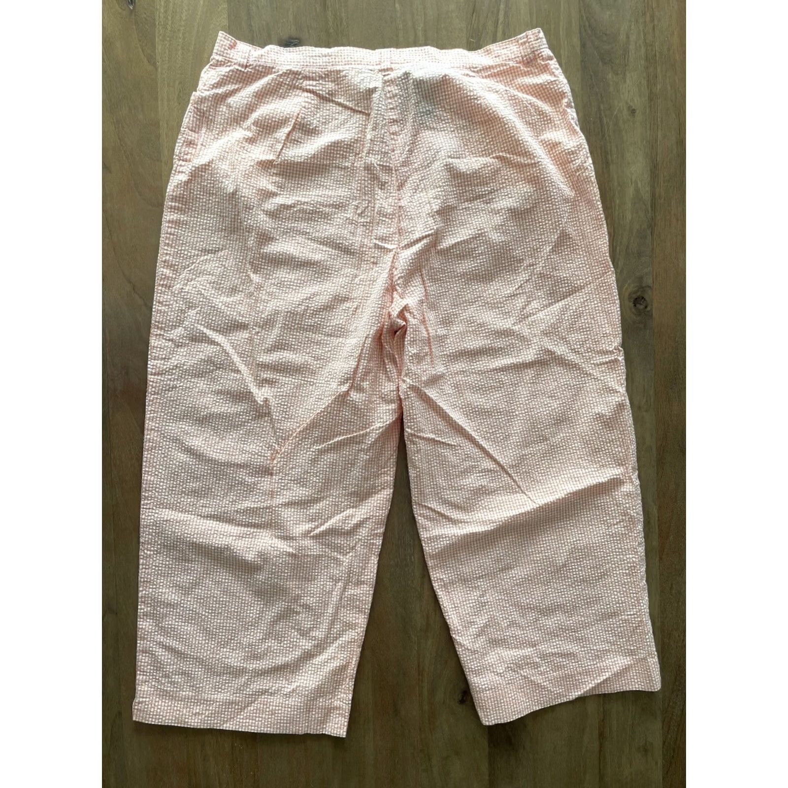 Ralph Lauren VINTAGE Lauren Ralph Lauren Seersucker Crop Pants Womens 14 32x21 Orange/White Gingham Plaid Cropped Slim Straight Leg Beach Preppy Resort Womens Size 36" / US 14 / IT 50 - 2 Thumbnail