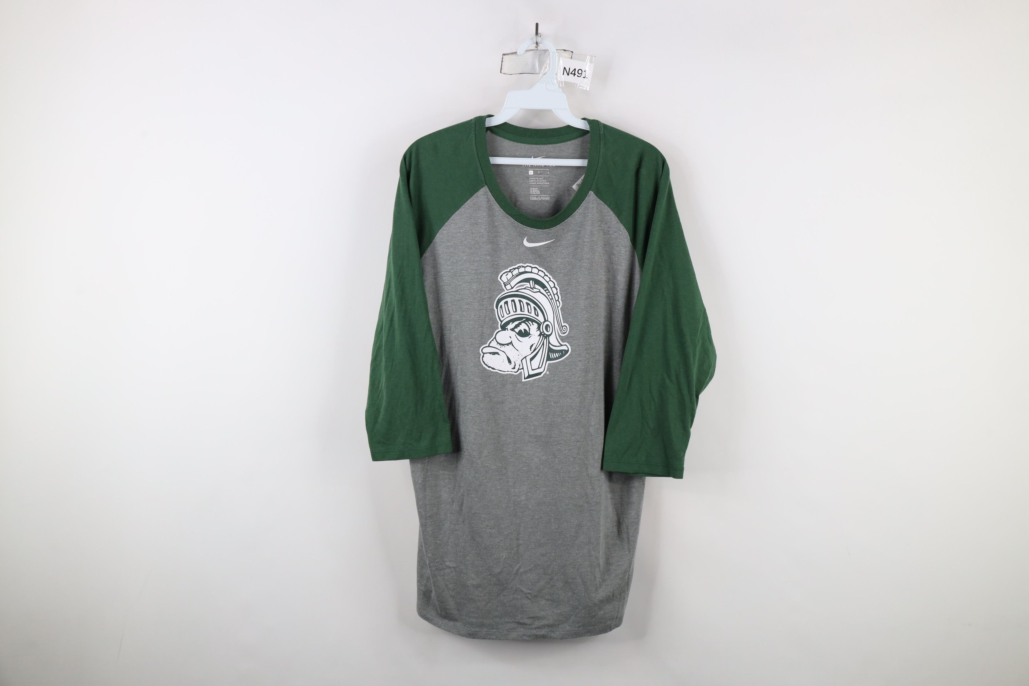 Nike × Vintage Nike Mini Swoosh Michigan State University Raglan T-Shirt Size US L / EU 52-54 / 3 - 1 Thumbnail