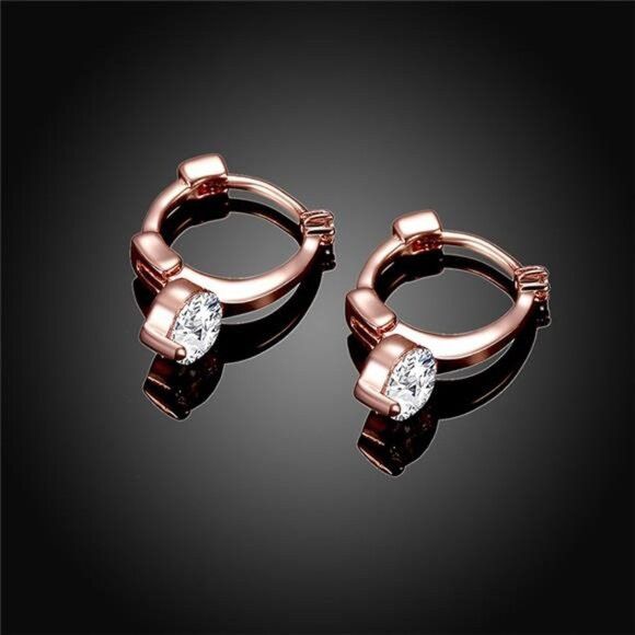 Other Rose Gold Plated Hoop Huggie w/AAA Zirconia & Latch Back Size ONE SIZE - 4 Thumbnail