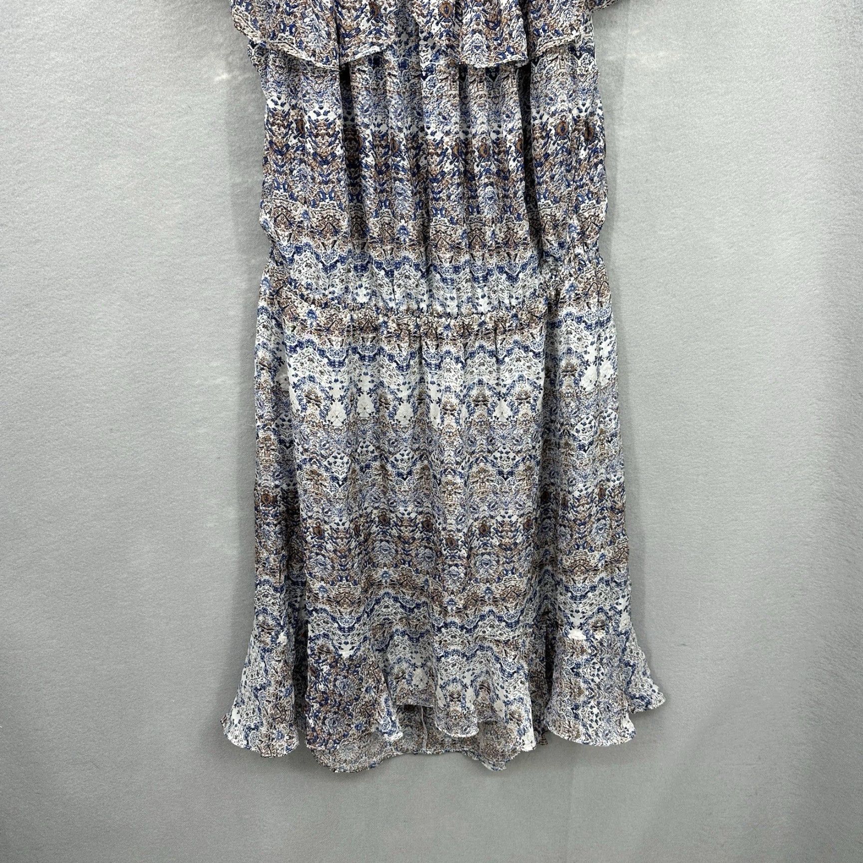 L'AGENCE L'AGENCE Floral Silk Dress Women Large Off Shoulder Ruffle Casual Blue A-Line Bohemian Size L / US 10 / IT 46 - 3 Thumbnail