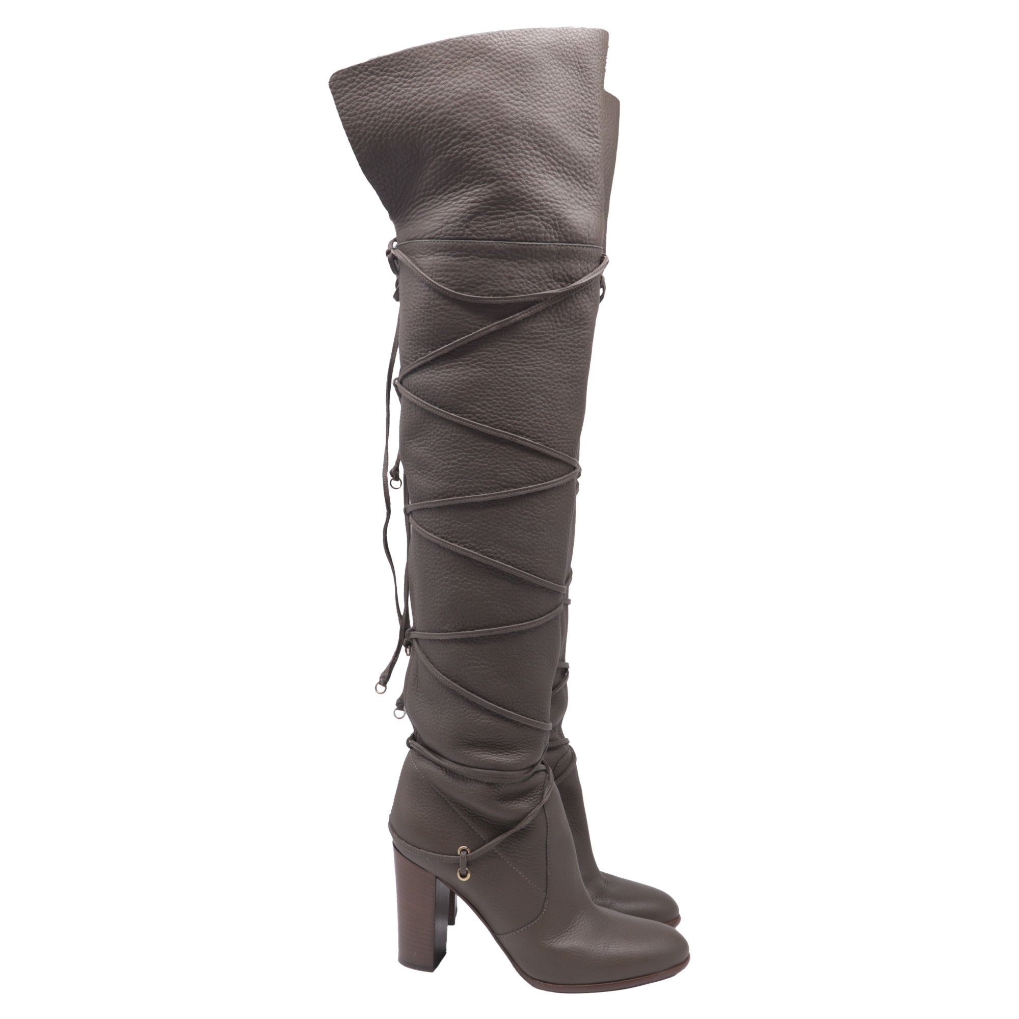 Sergio Rossi Sergio Rossi Wrap Around Thigh-High Boots in Grey Leather Size US 7 / IT 37 - 1 Thumbnail