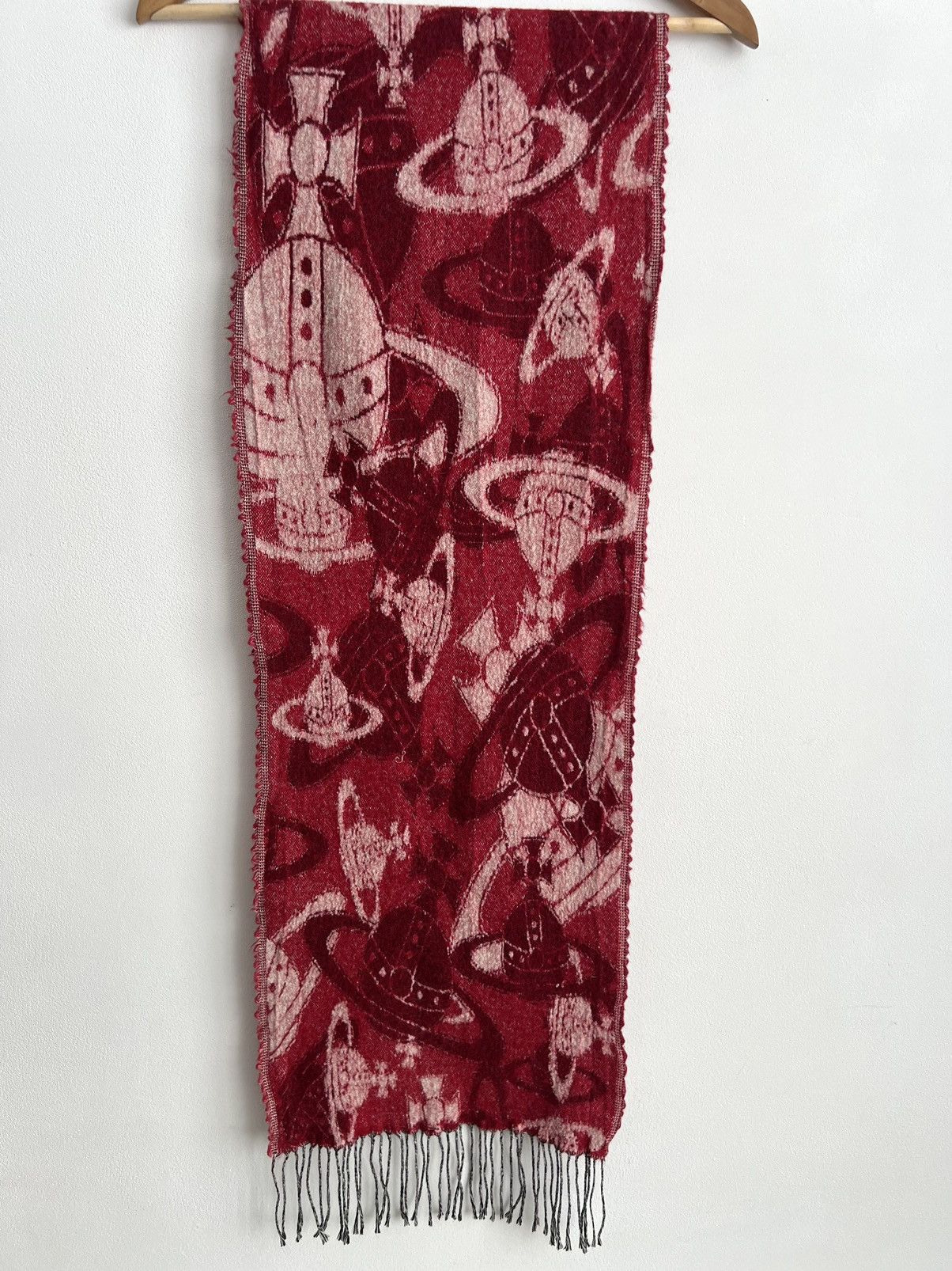 Vivienne Westwood 🔥Vintage Vivienne Westwood Orb Jacquard Wool Blend Red Scarf Size ONE SIZE - 6 Thumbnail