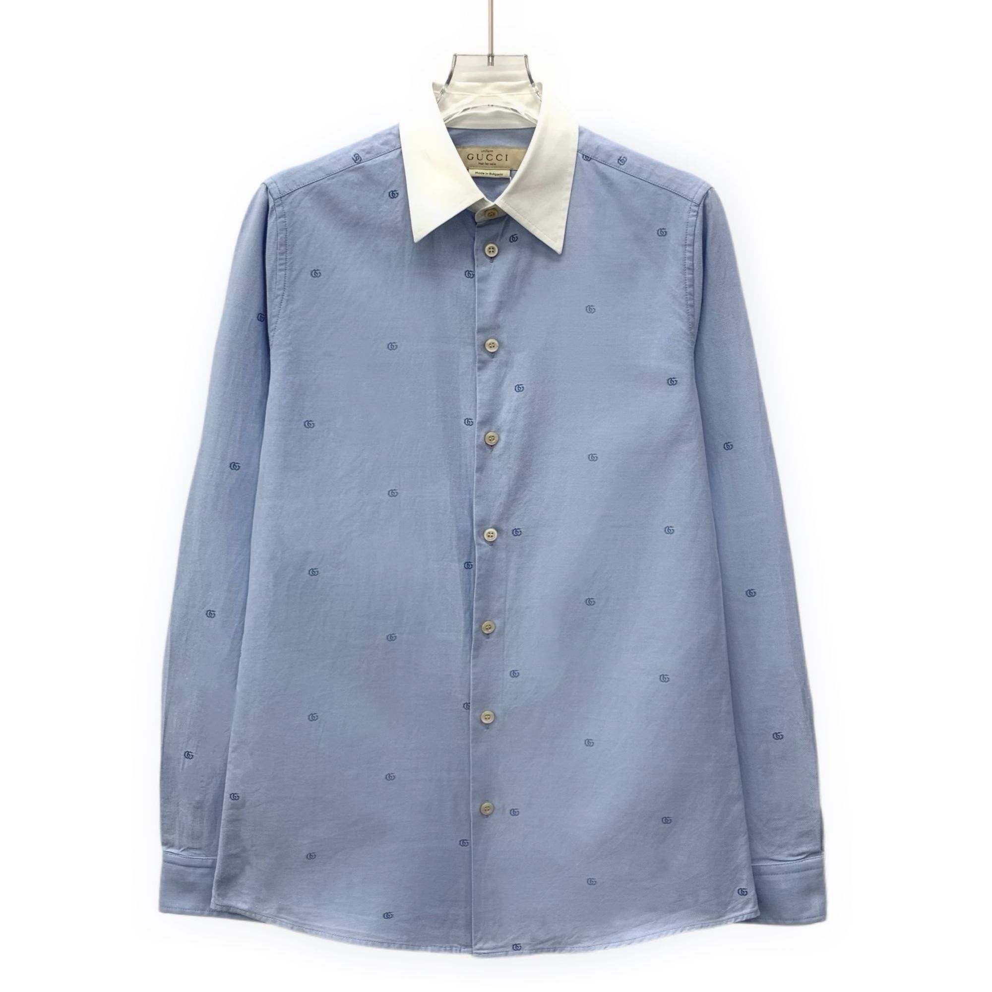 Gucci Gucci Light Blue Double G Jacquard Cotton Long-Sleeve Shirt Size XS / US 0-2 / IT 36-38 - 1 Thumbnail