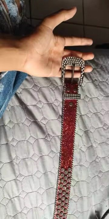 Leather Rhinestone Skull Rivet Belt Size ONE SIZE - 6 Thumbnail