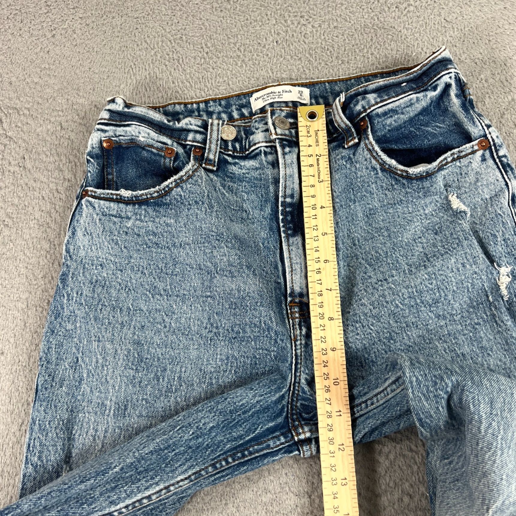 Abercrombie & Fitch Abercrombie & Fitch Jeans 90s Straight High Rise 29/8 Denim Light Wash Women Regular 5-Pocket Blue Cotton Denim Jeans Size 30" / US 8 / IT 44 - 4 Thumbnail