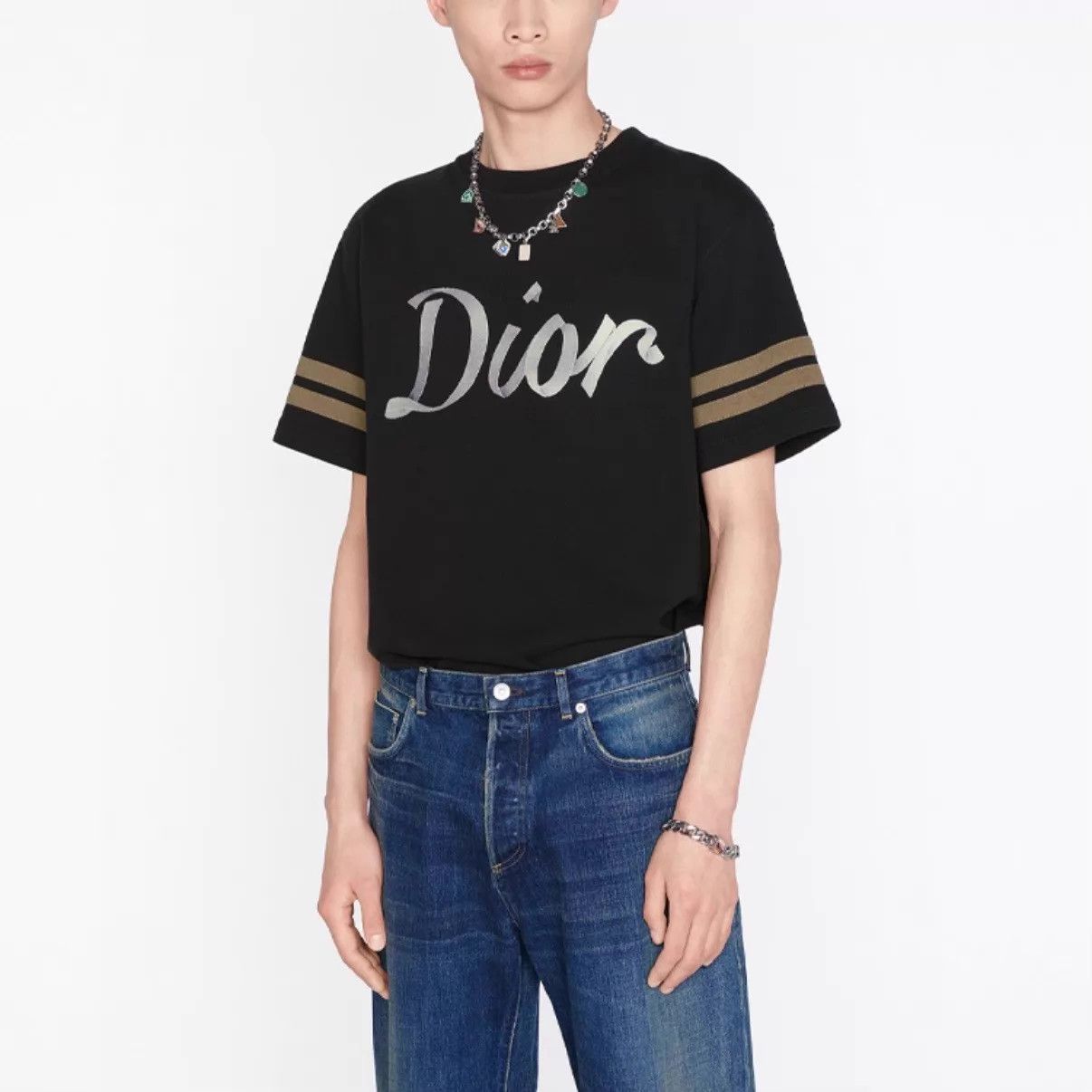 Dior DIOR Deep Brown Striped T-Shirt Ribbon Embroidery Ribbed Neck S Size S / US 4 / IT 40 - 6 Thumbnail
