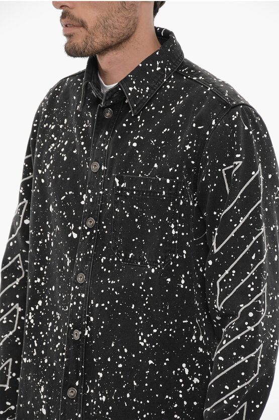 Off-White o1gr1nt1124 Diag Outl Paint Denim Shirt in Black Size US XXS / EU 40 - 3 Thumbnail