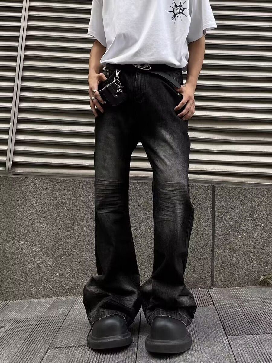 Japanese Brand × Jean Street ripped corrugated pleated micro-flared jeans Size US 34 / EU 50 - 1 Thumbnail