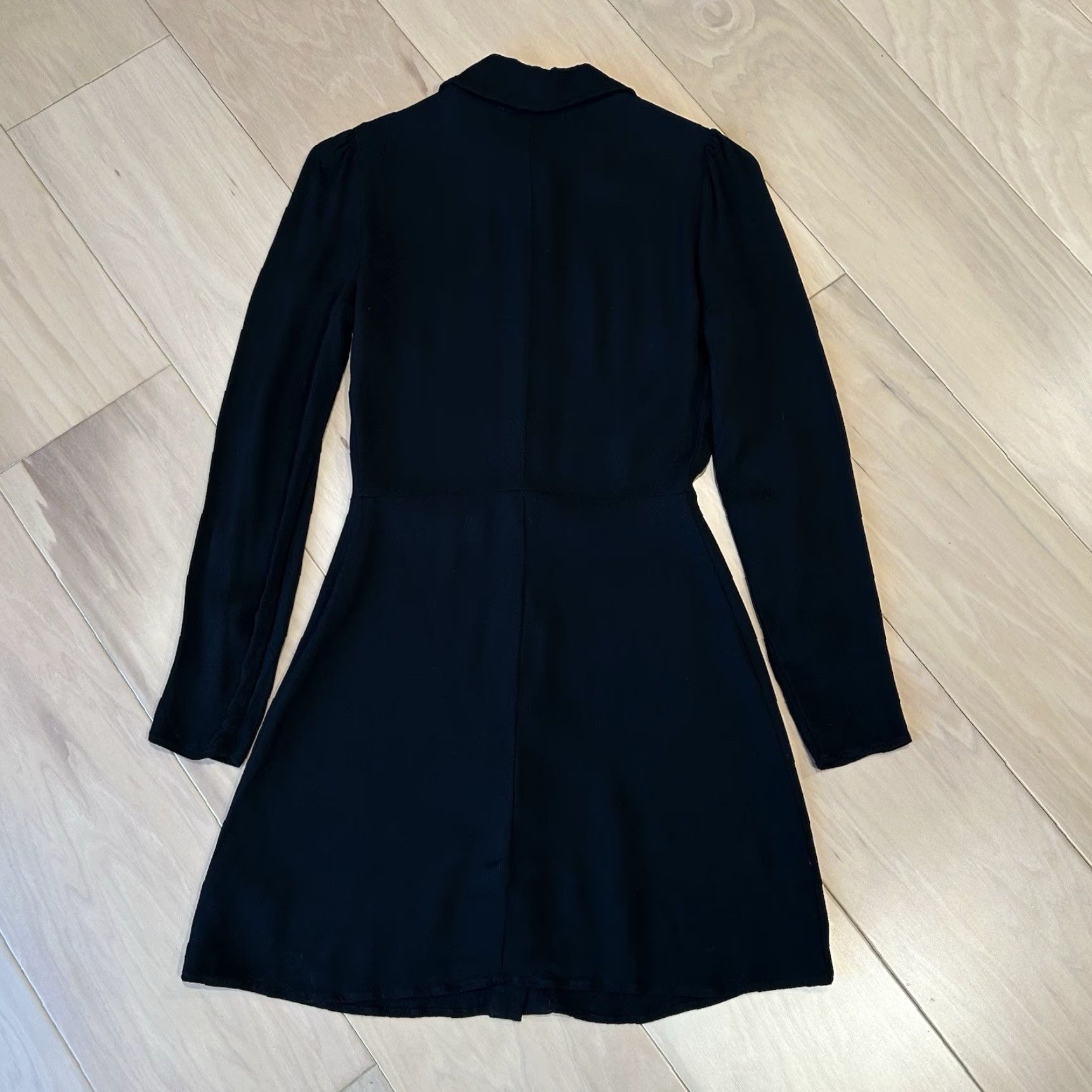 Reformation Hugh Mini Dress Black Long Sleeve Collared Button Short Knit 2  Womens Casual Party/Cocktail Travel Lightweight Stretch Viscose Rayon Dress