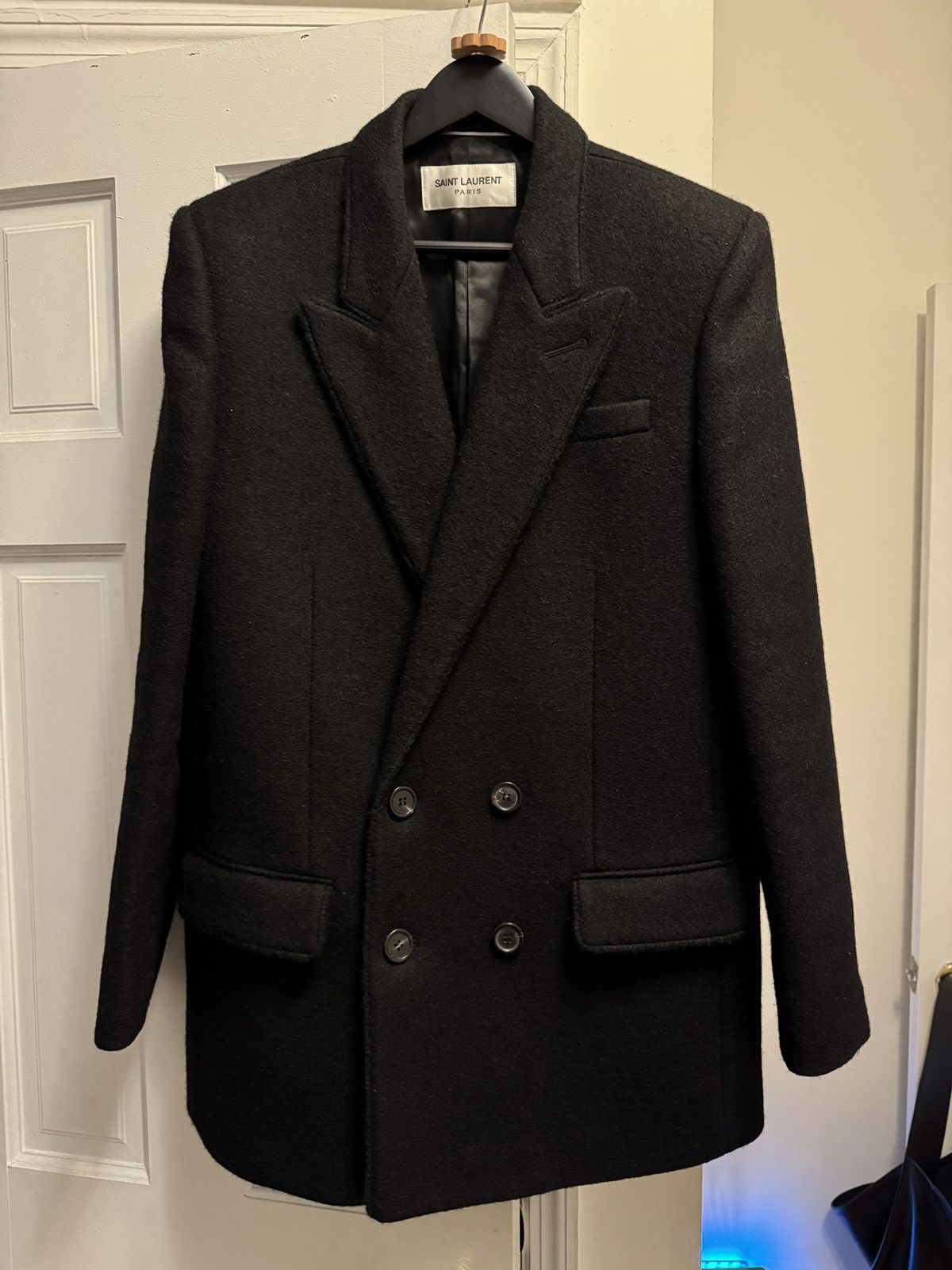 Saint Laurent Paris Wool mohair blend wide shoulder double breasted blazer Size 48R - 1 Thumbnail