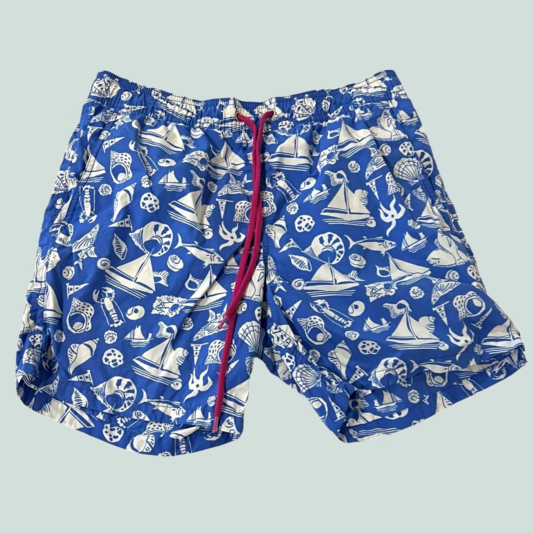 J.Crew J.Crew Men’s Swim Trunks Shorts Blue Nautical Sailboats Seashells Brief Liner M Beach Nautical Preppy Trunks Mens standard M Size US 31 - 1 Thumbnail