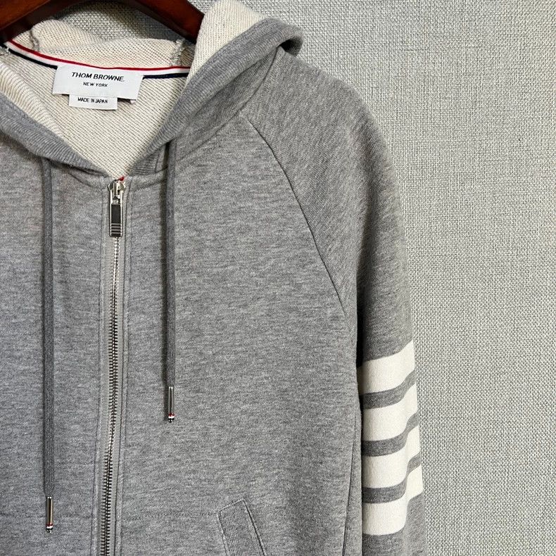 Thom browne Gray four-striped zipper hoodie 2503-Nextarrow
