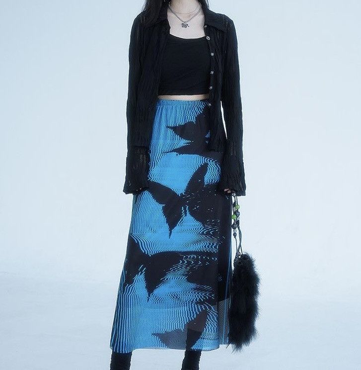 Other Blue Abstract Art Mesh Skirt Size 34" / US 12 / IT 48 - 3 Thumbnail