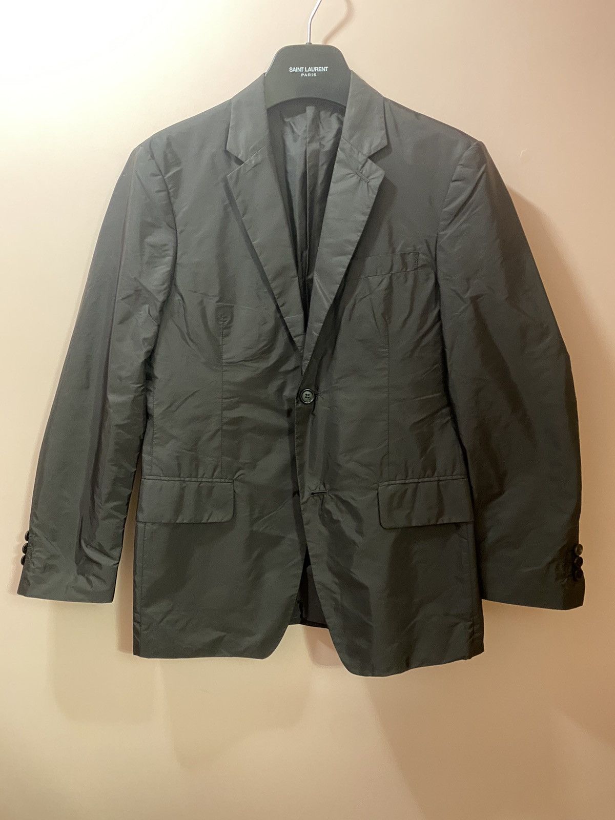 Prada grey nylon slim blazer jacket 46