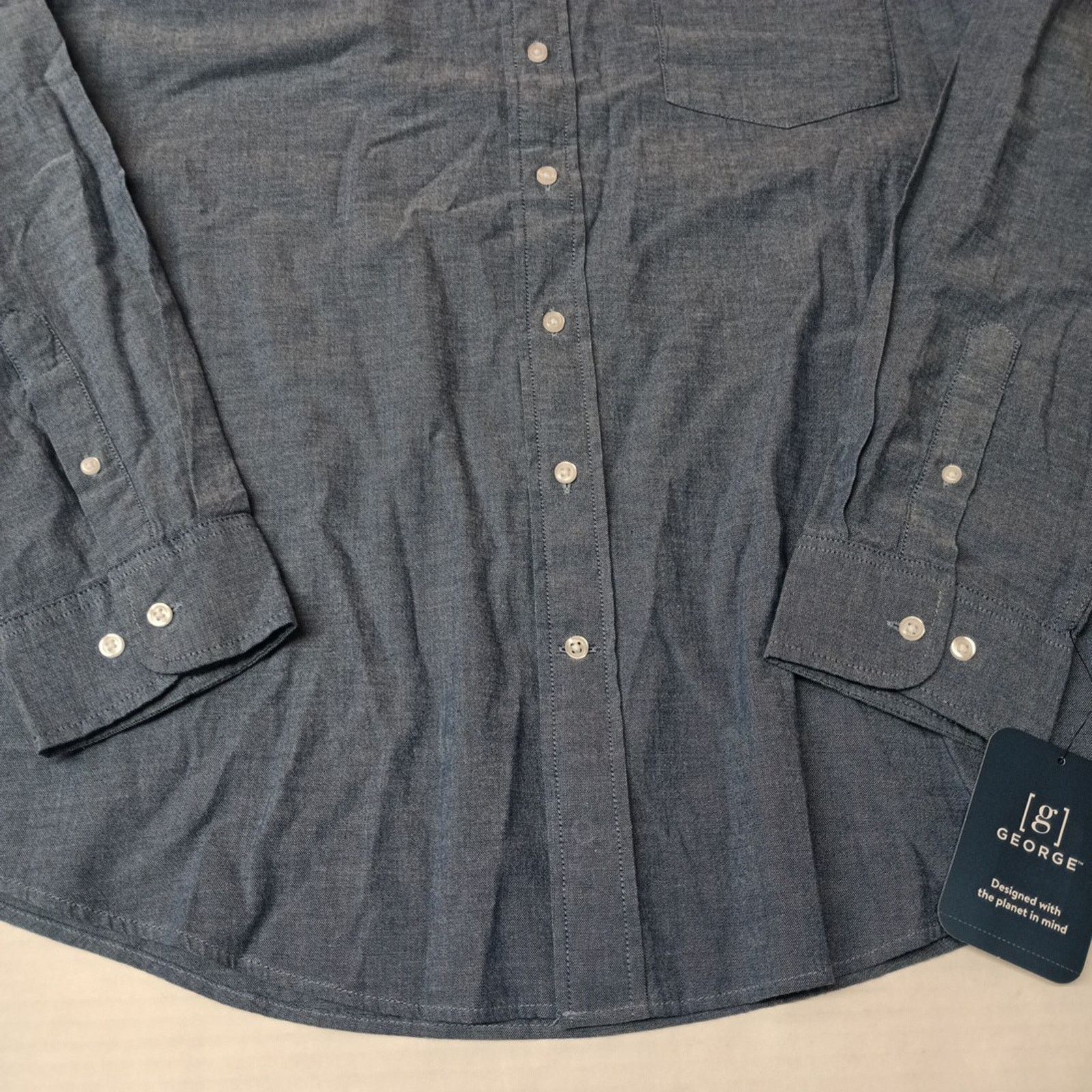 George George Poplin Button Down Shirt Men's 2XL Blue Classic Fit Size US XXL / EU 58 / 5 - 2 Thumbnail