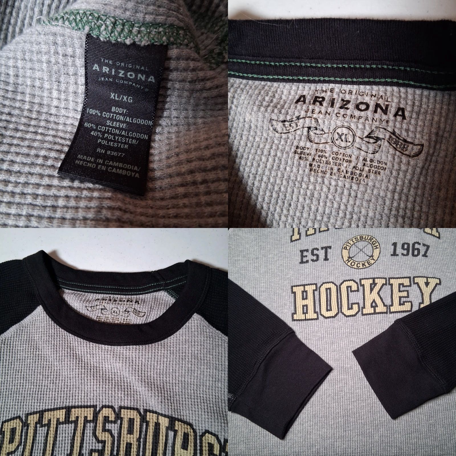 Vintage Pittsburgh Hockey Thermal Shirt Men XL Gray Raglan Long Sleeve Arizona Crew Neck Athletic Sports Activewear Shirt Size US XL / EU 56 / 4 - 8 Thumbnail