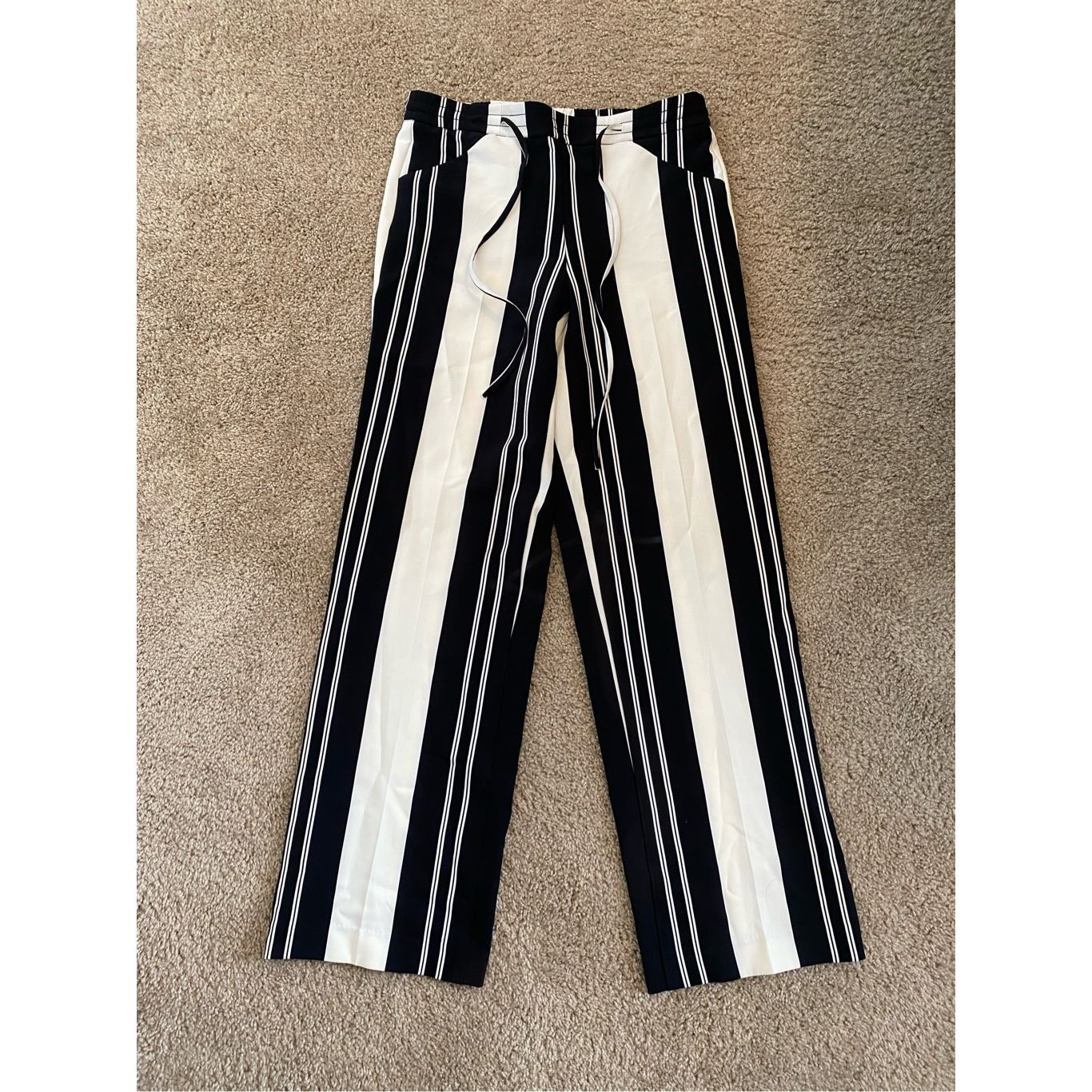 I.N.C INC NWT Black Striped Drawstring Black/White Wide Leg Pants, Size 27" / US 4 / IT 40 - 1 Thumbnail