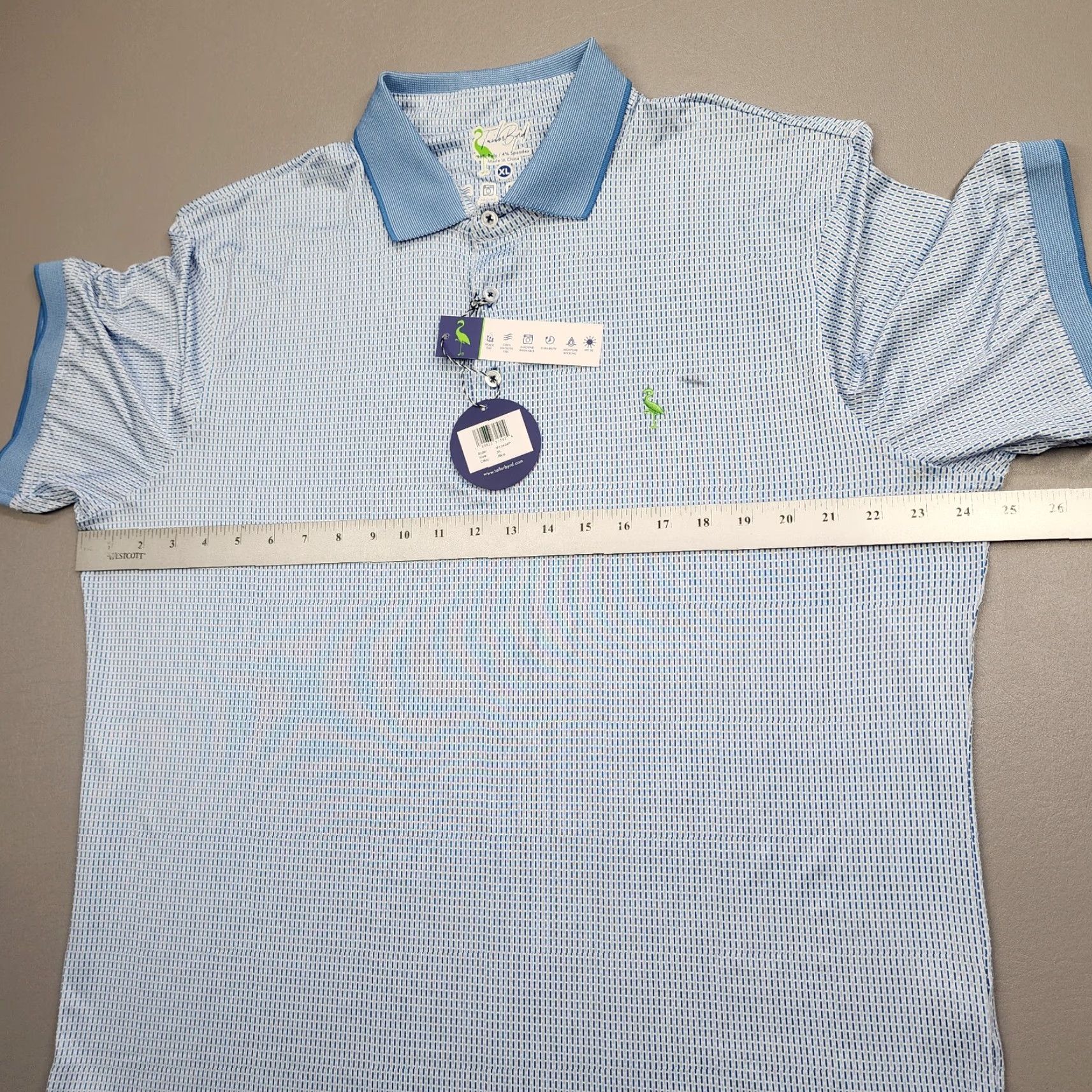 Tailorbyrd TAILORBYRD Golf Polo Blue Dashes Ribbed Collar Performance S/S Shirt Men XL Camouflage Pattern Short Sleeve Size US XL / EU 56 / 4 - 5 Thumbnail