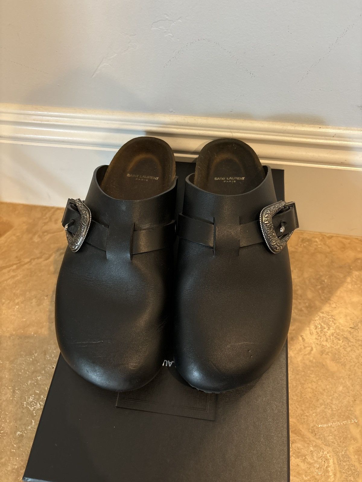 Saint Laurent Paris Saint Laurent Black Leather Mules Size US 10.5 / EU 43-44 - 2 Thumbnail