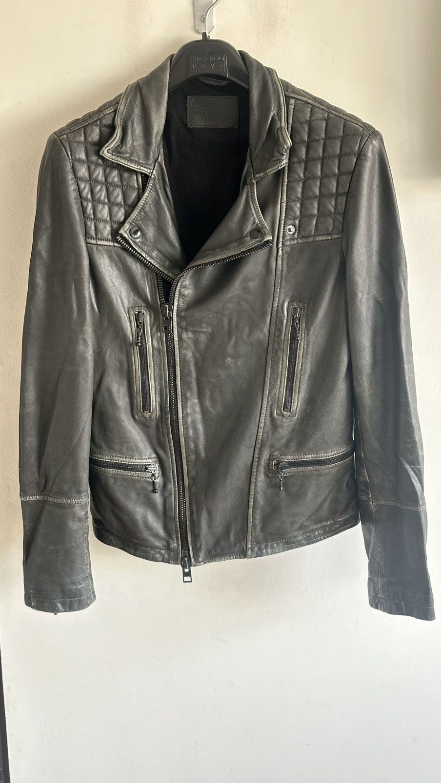 Allsaints All Saints Gray quilted Cargo biker moto leather Jacket XS Size US XS / EU 42 / 0 - 24 Thumbnail
