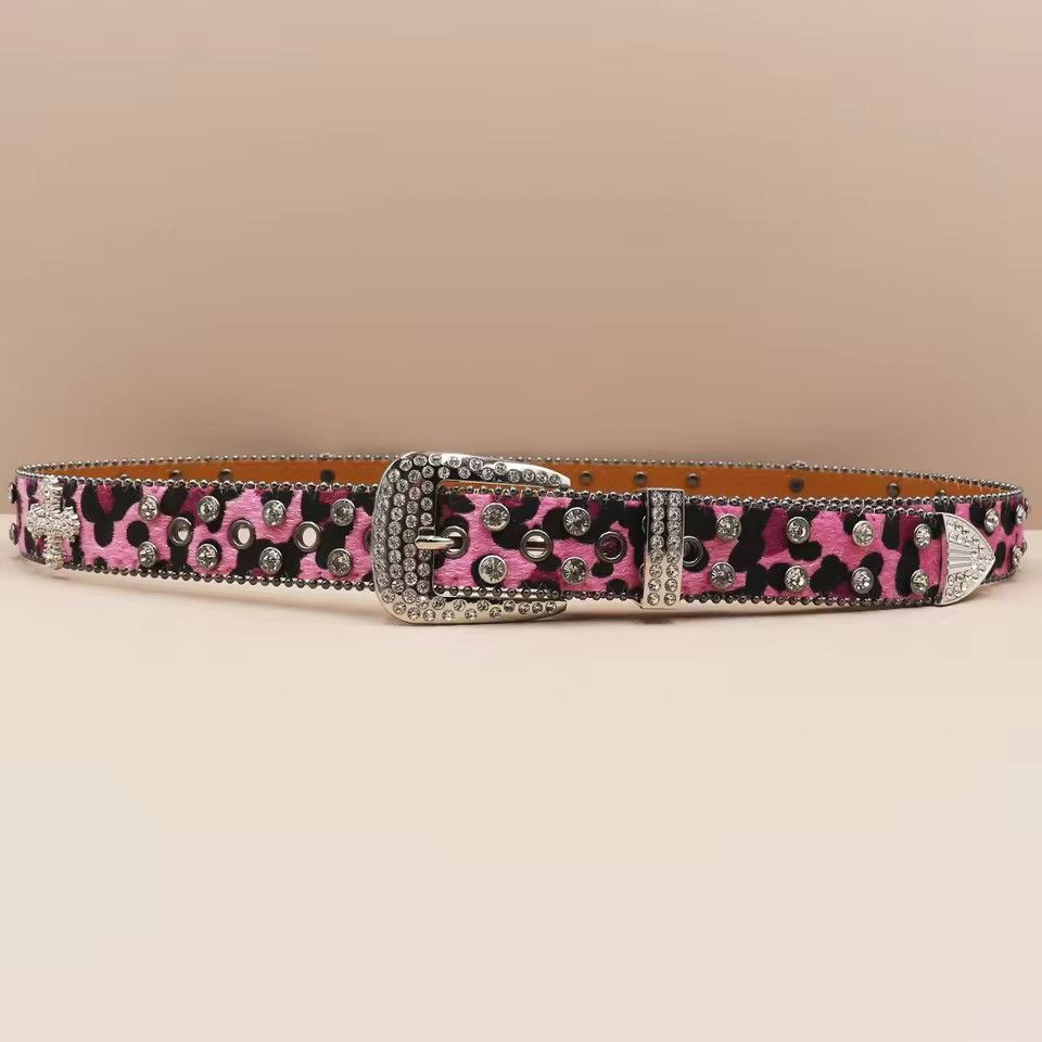 Japanese Brand Cheetah leopard Cross print pu leather belt 115 cm Size 30 - 3 Thumbnail