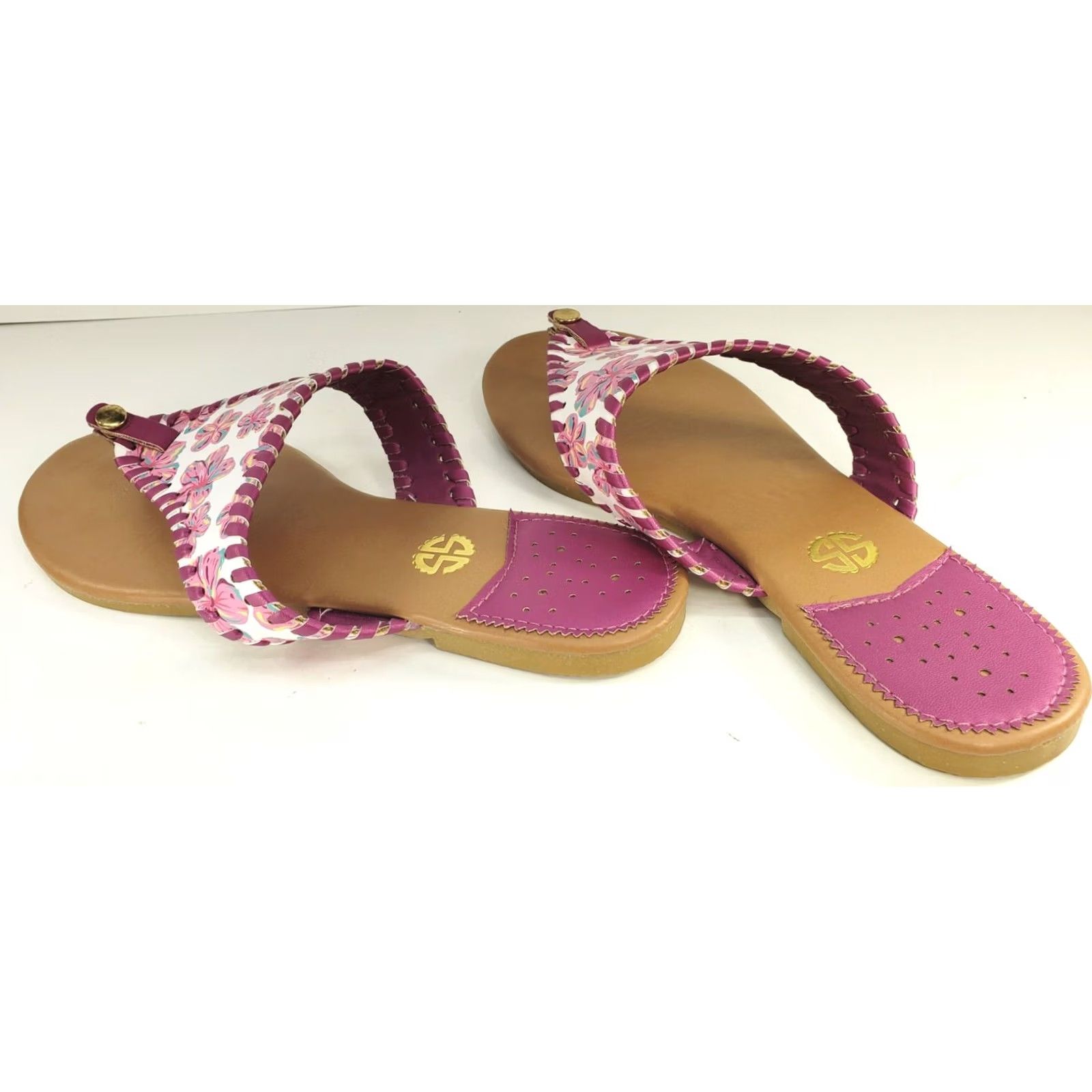 Pinko Simply Southern Sandal Thong Pink White Purple Floral Size 8 Multicolor Casual Size US 8 / IT 38 - 5 Thumbnail