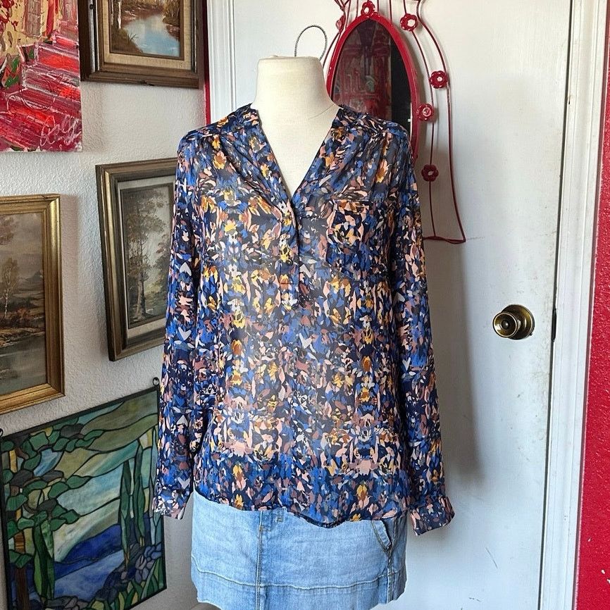 Other nikkies threads blue orange floral button up blouse Size S / US 4 / IT 40 - 1 Thumbnail