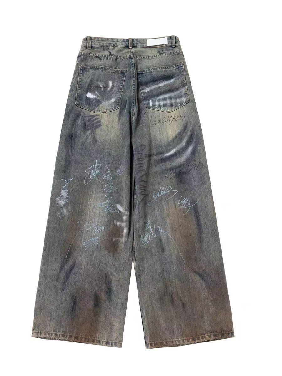 Japanese Brand × Jean Street graffiti hand-painted distressed washed baggy jeans Size US 30 / EU 46 - 2 Thumbnail
