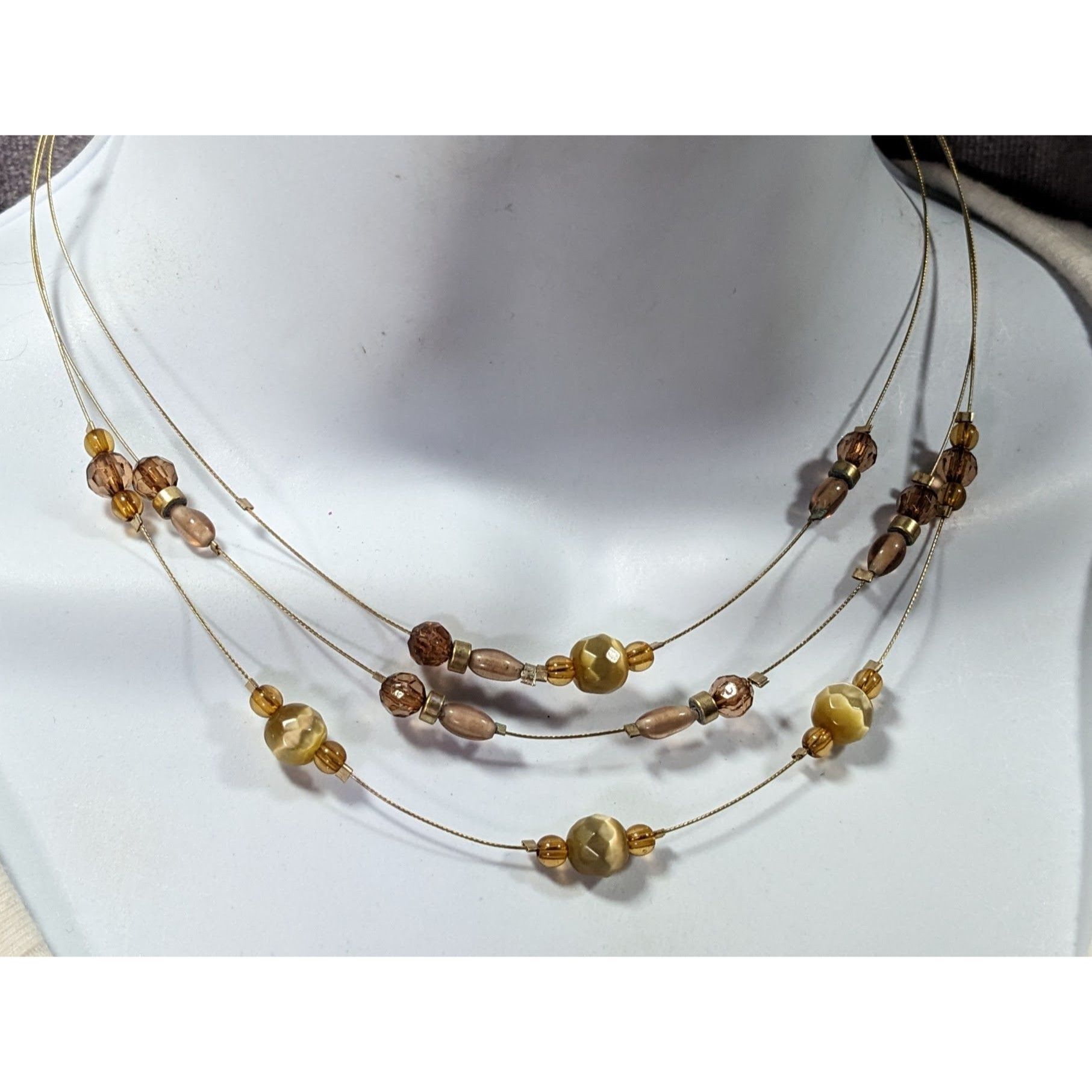 Other Retro Yellow Brown And Gold Tone Glass Beaded Floating Neckl Size ONE SIZE - 7 Thumbnail