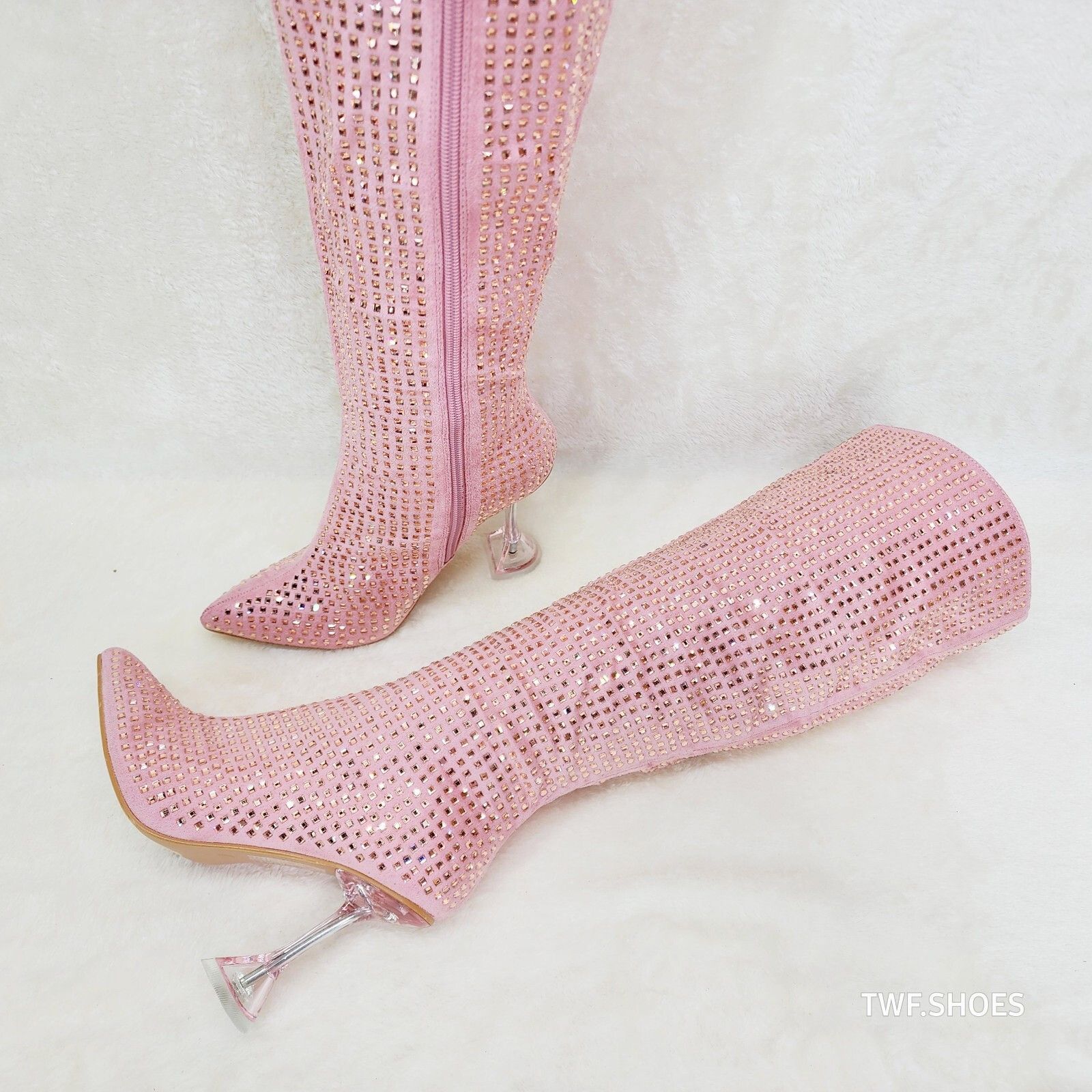 Other Glamour Shot Mirrored Rhinestone Tinted 4" Pyramid Heel Knee Size US 5.5 / IT 35.5 - 2 Thumbnail