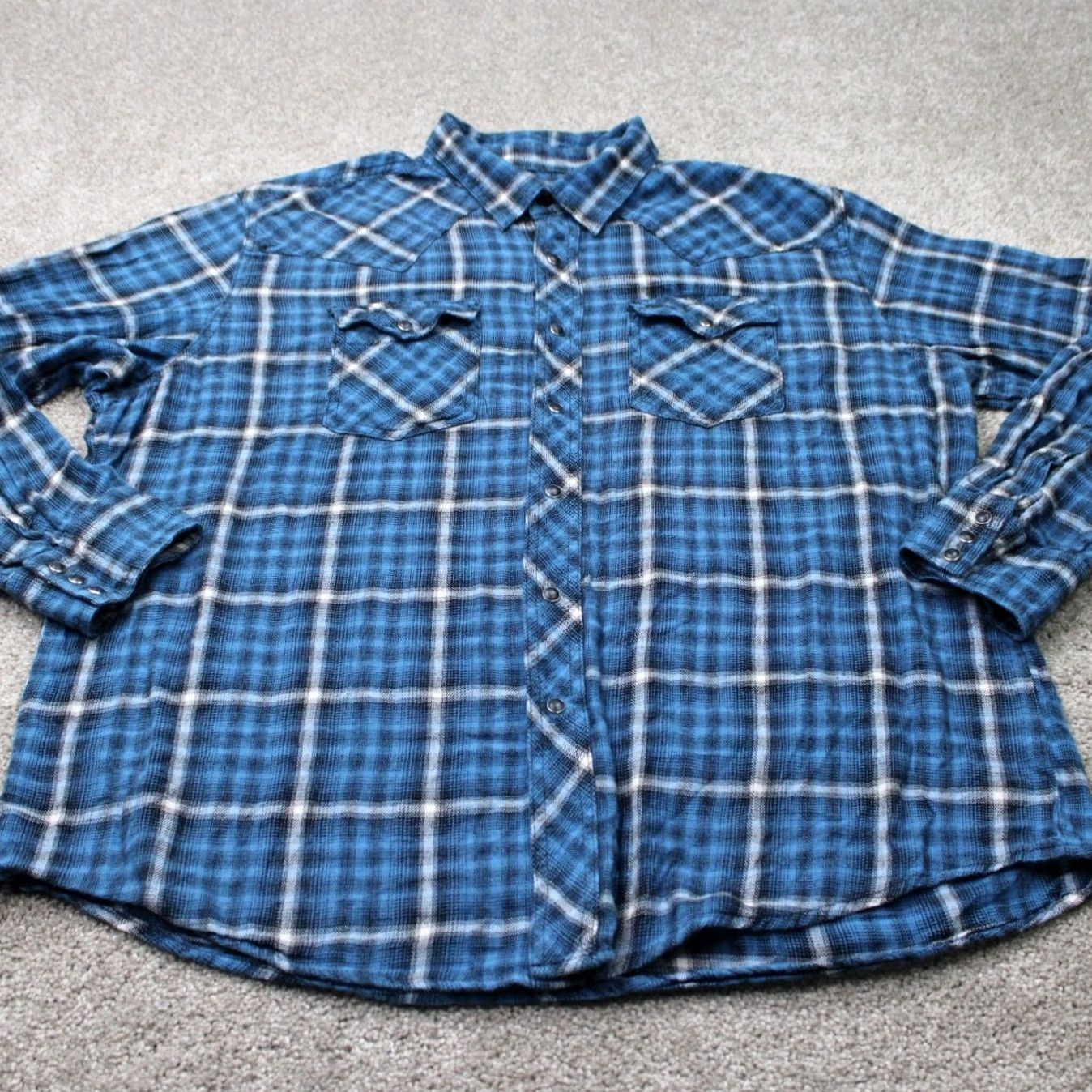 Wrangler Wrangler Shirt Mens 2XL Blue Pearl Snap Western Cotton L/S Flannel WRANGLER WRANCHER Cowboy Western Shirt Mens 2XL Blue Plaid Cotton Button-Up Wool? Size US XXL / EU 58 / 5 - 3 Thumbnail