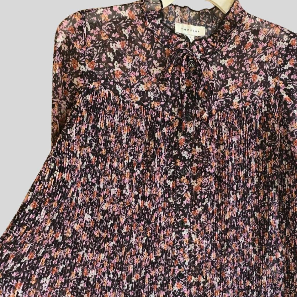 Topshop TOPSHOP Women’s Floral Sheer Blouse Boho Pleated Button-Up L Size XS / US 0-2 / IT 36-38 - 5 Thumbnail