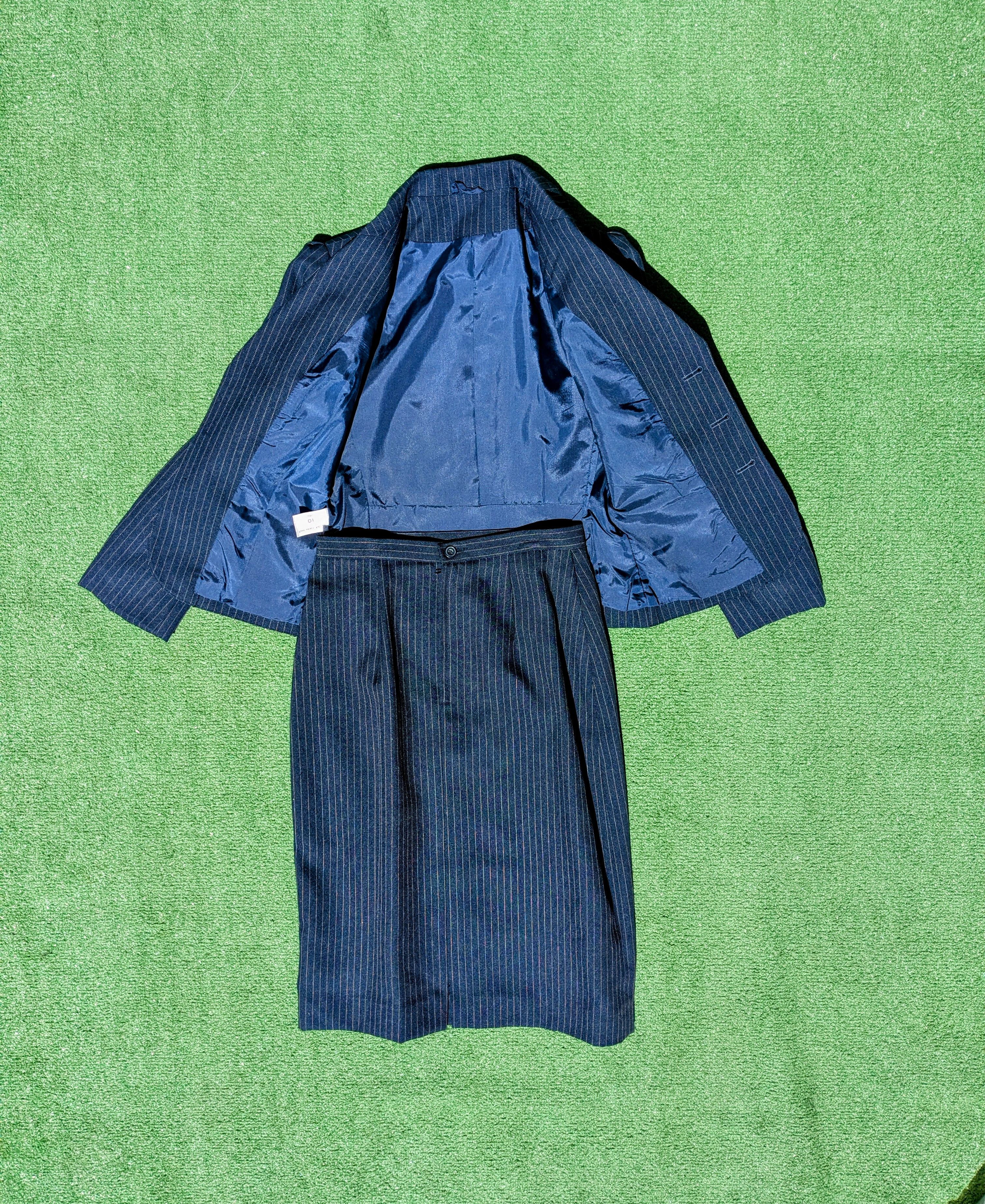 Other Classic Pinstripe Petite Business Blazer & Skirt Midi Dress Size L / US 10 / IT 46 - 5 Thumbnail