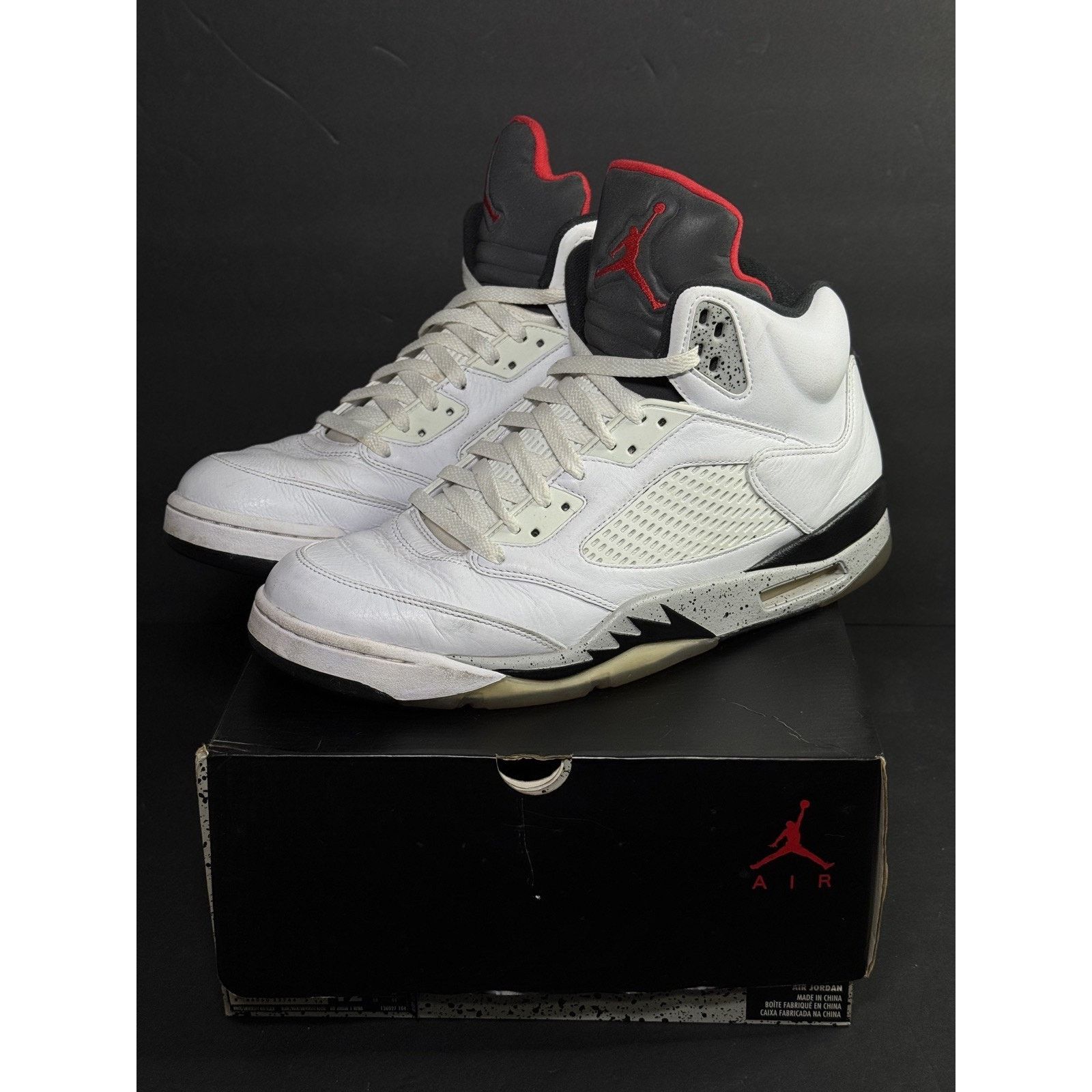 Nike Nike Air Jordan 5 Retro White Cement Mens 12 White Black Size US 12 / EU 45 - 1 Thumbnail