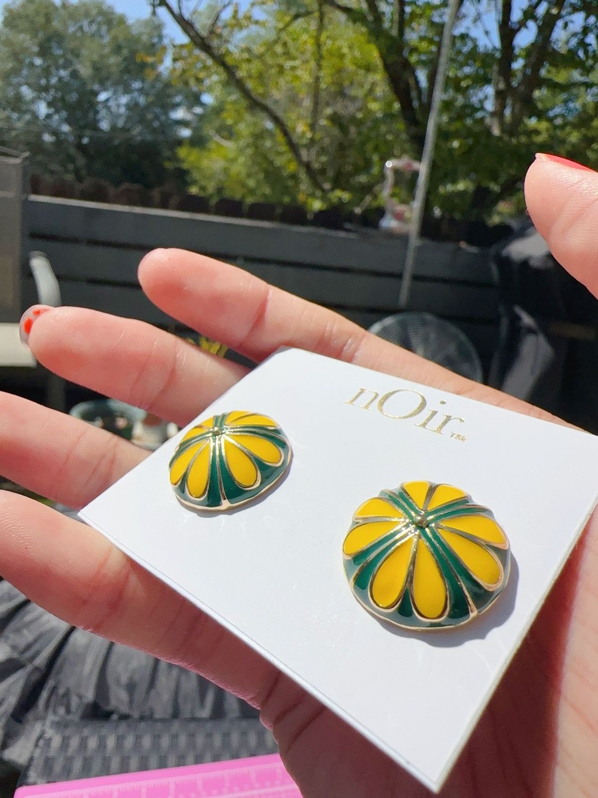 Designer Noir green yellow luck you 🍀 half ball gold tone studs Size ONE SIZE - 1 Thumbnail