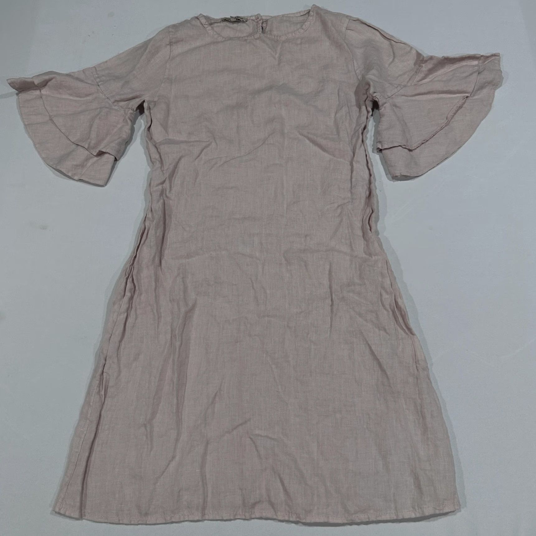 Vintage FRANCESCA BETTINI Dress Womens S Pale Pink Shift Short Bell Sleeve Linen Italy Size 28" / US 6 / IT 42 - 2 Thumbnail