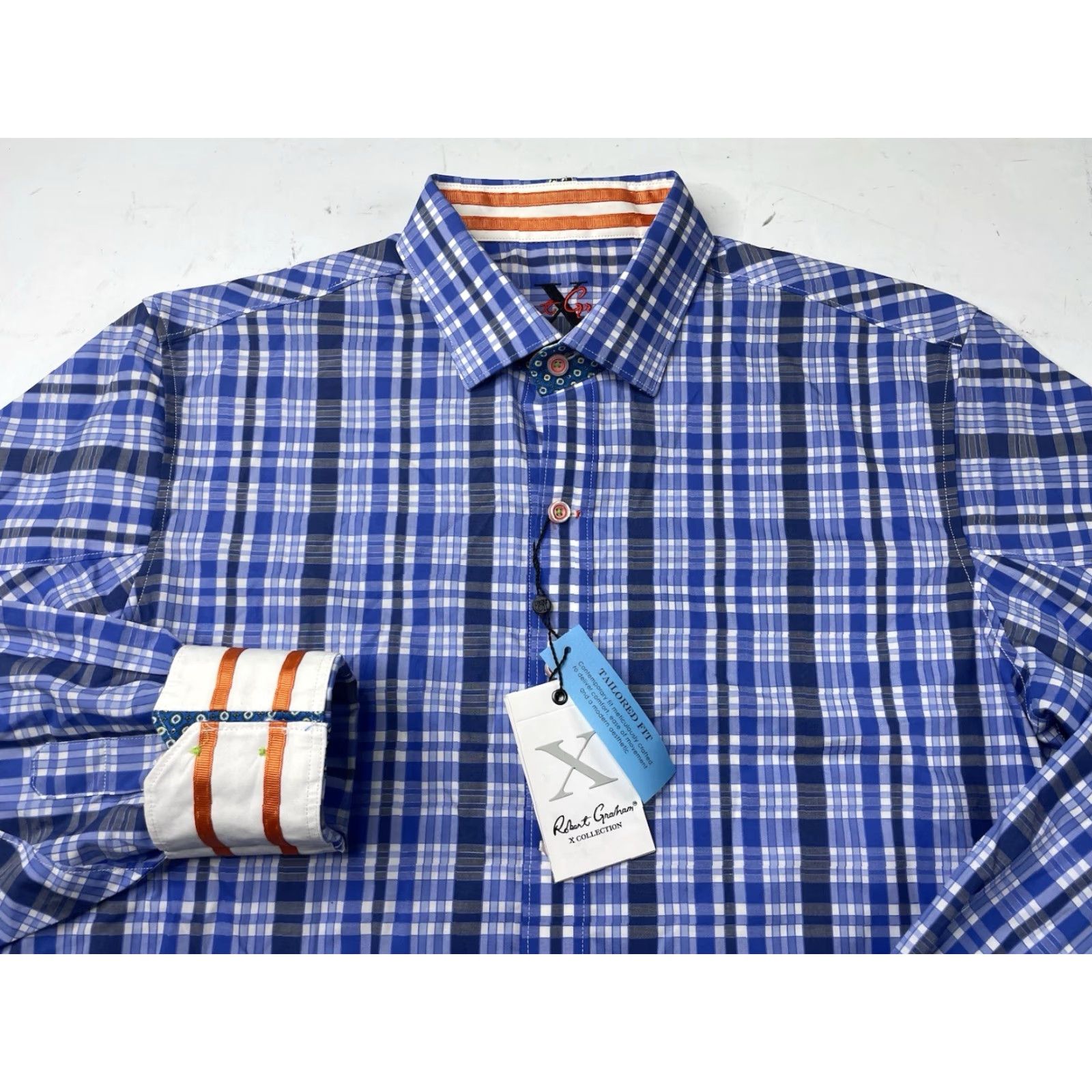 Robert Graham NWT Robert Graham X Shirt Mens M Plaid Paisley Button-Down Blue Multicolor Long Sleeve Cotton Button-Up Embroidered Contrast Trim Size US M / EU 48-50 / 2 - 2 Thumbnail