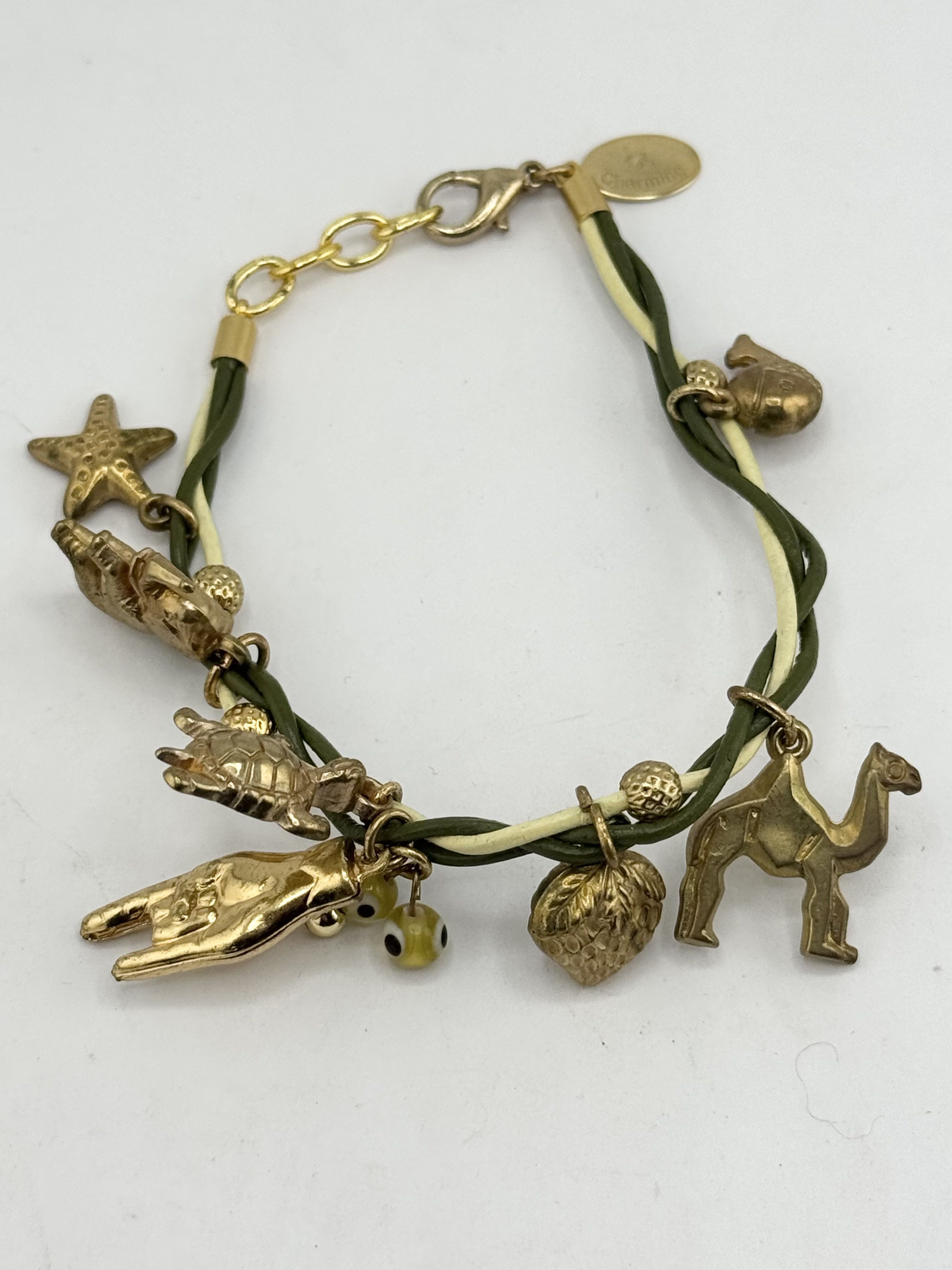 Vintage Green and yellow leather braided charm bracelet Size ONE SIZE - 4 Thumbnail