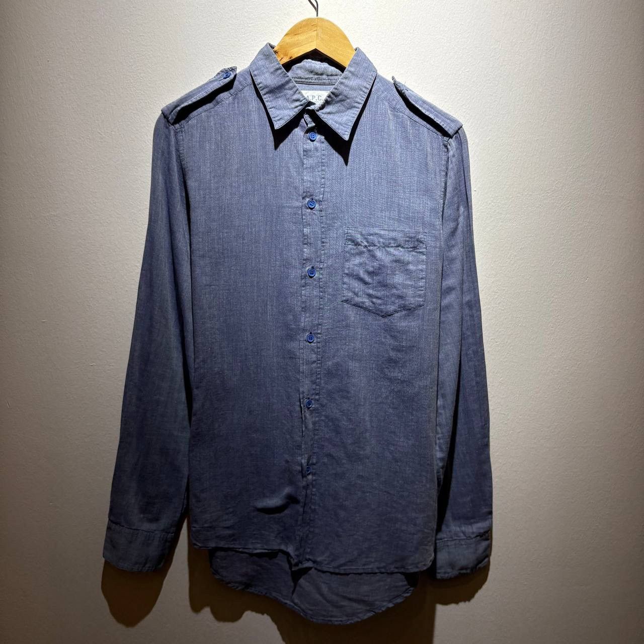 A.P.C. A.P.C Grey Japanese Linen Officer Style Shirt Size US M / EU 48-50 / 2 - 1 Thumbnail