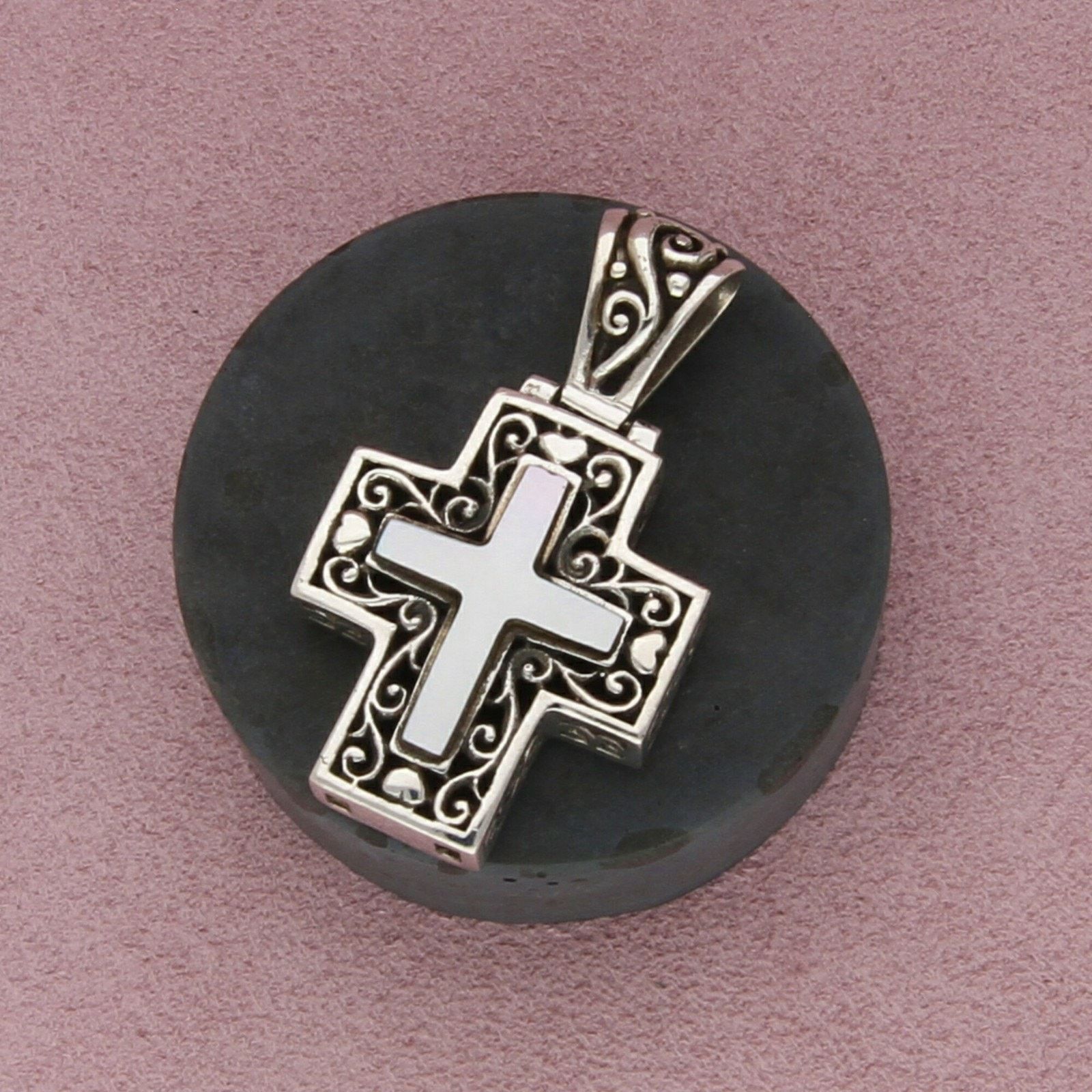 Sterling Silver sterling silver 2-sided onyx & mother of pearl cross pendant Size ONE SIZE - 1 Thumbnail