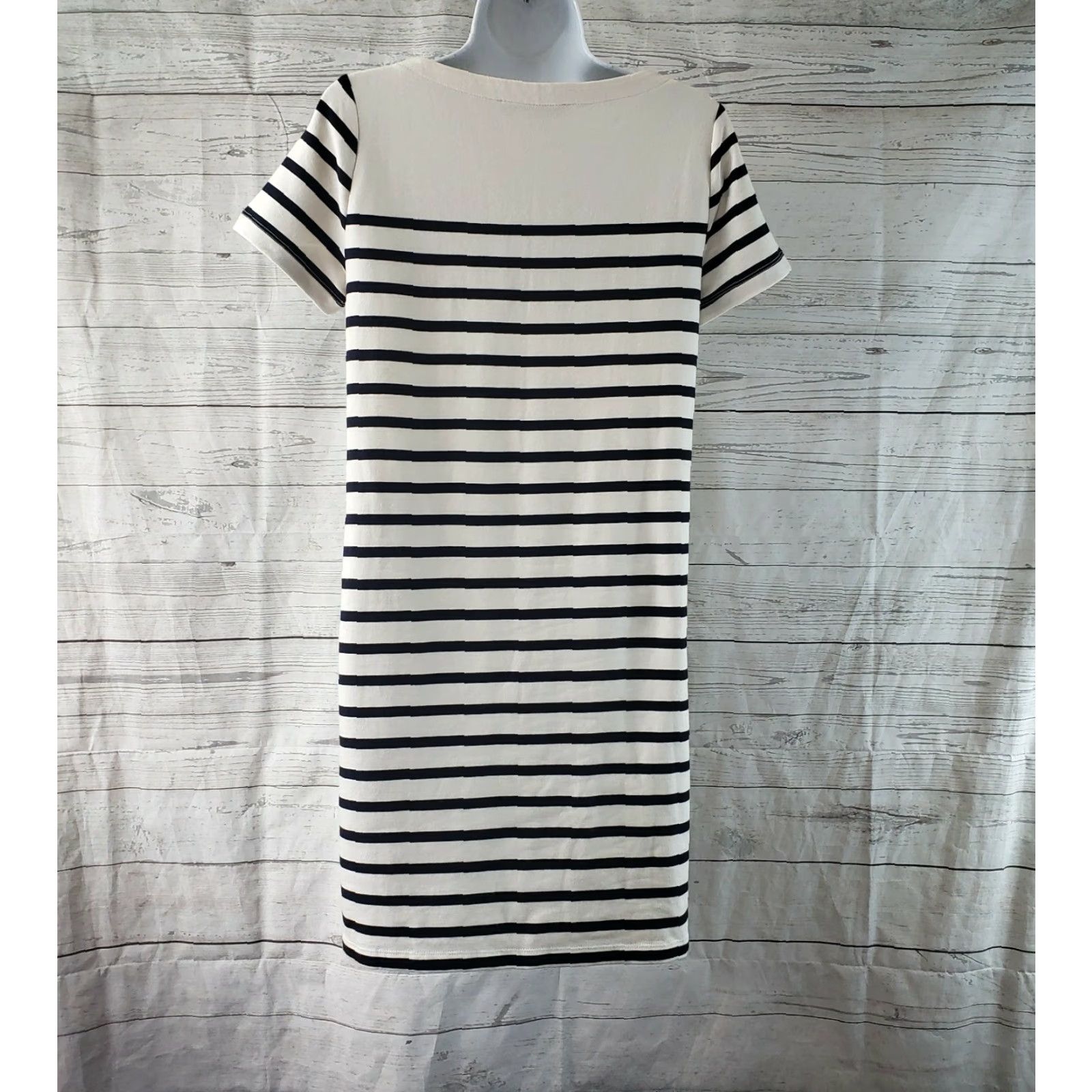 Loft VINTAGE Ann Taylor LOFT Womens Dress Sz XS Striped Blue Floral Short Sleeve Cotton Blend Size 26" / US 2 / IT 38 - 4 Thumbnail