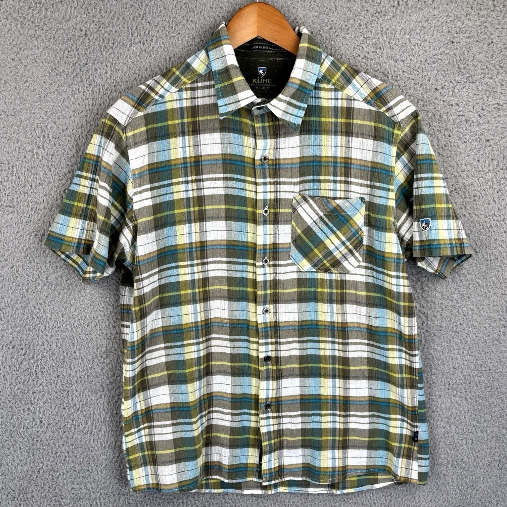 Vintage KÜHL Shirt Mens Medium Green Plaid Cotton Lightweight Outdoor Short Sleeve Button-Up Collar Size US M / EU 48-50 / 2 - 2 Thumbnail