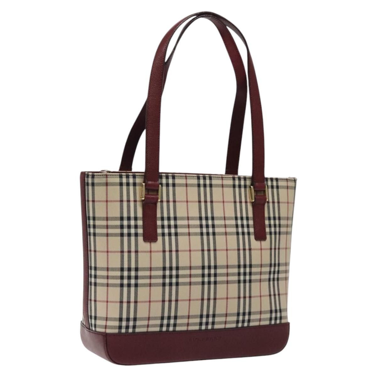 BURBERRY Nova Check Tote Bag Canvas Beige Gold Auth 119068