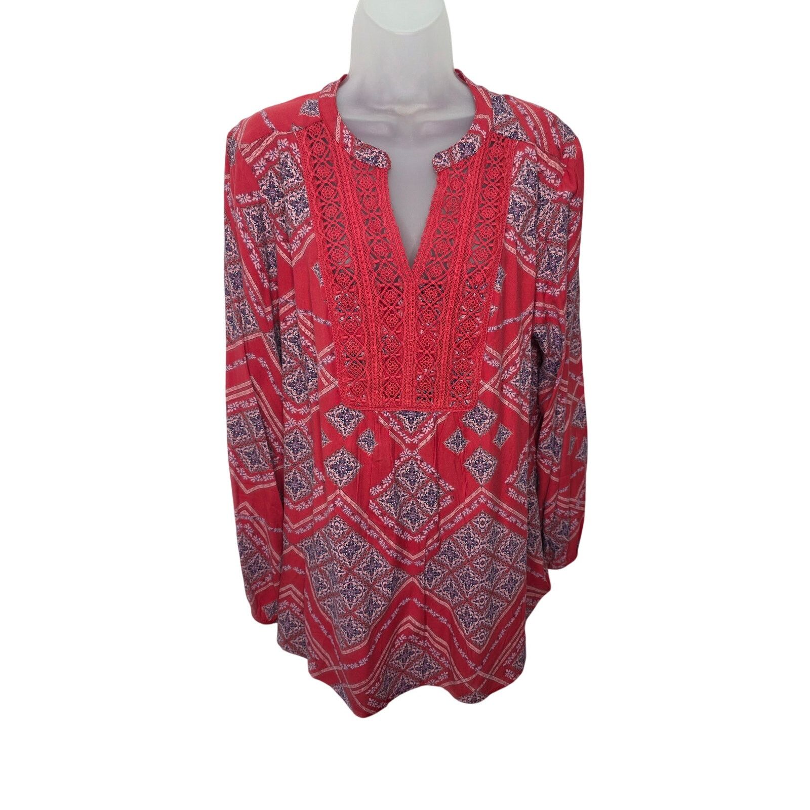 Other Vintage America Boho Peasant Blouse Red Embroidered Lace Size XL / US 12-14 / IT 48-50 - 1 Thumbnail