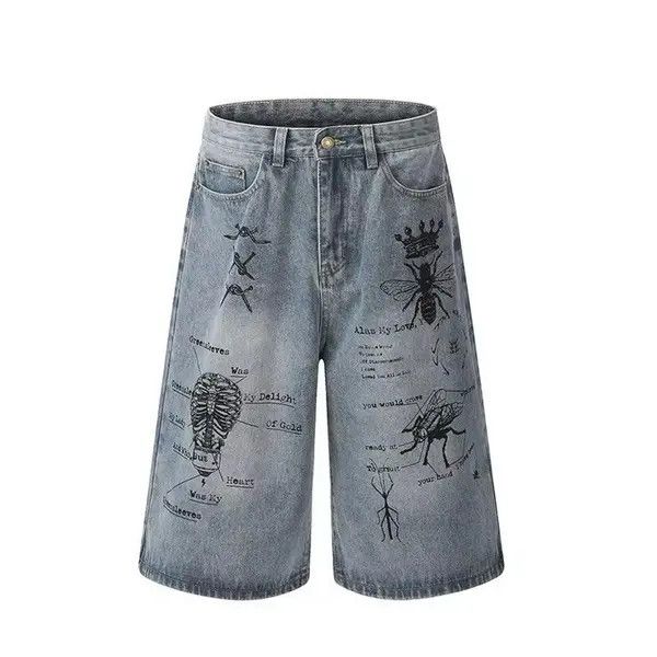 Jean Spider Graphic Denim Wide Leg Jorts, Denim Shorts Size US 32 / EU 48 - 8 Thumbnail