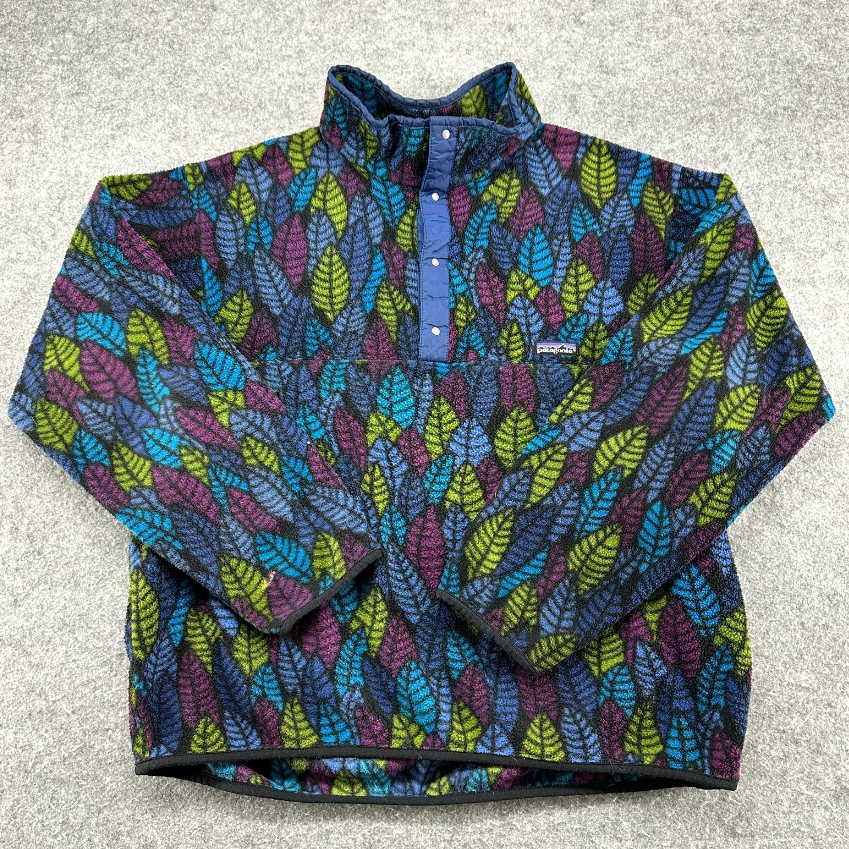Patagonia VINTAGE Patagonia Pullover Sweatshirt Mens XL Blue Fleece Snap Synchilla Leaf Print USA 90s Hoodie? Size US XL / EU 56 / 4 - 2 Thumbnail