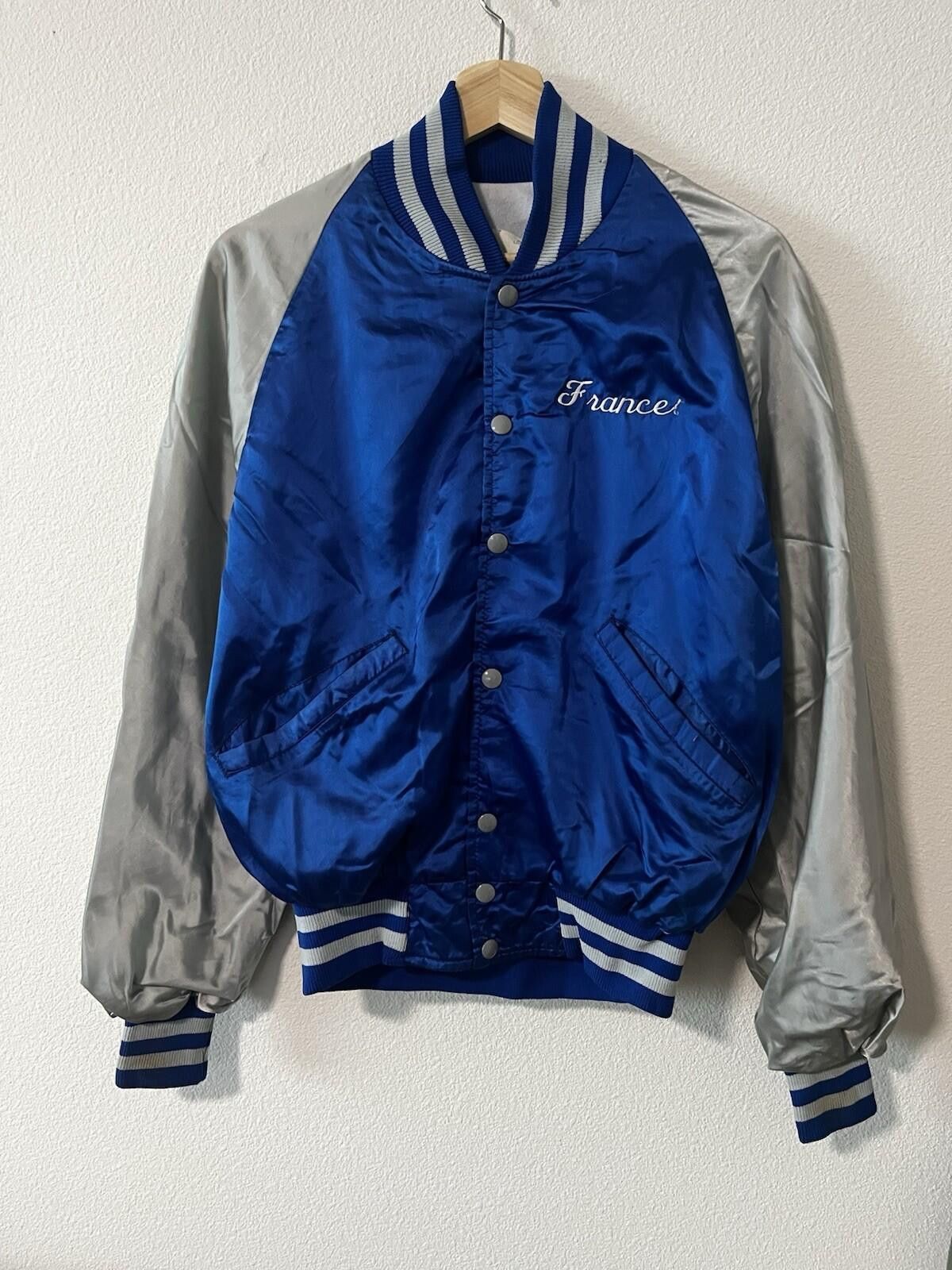 Other Vintage France Satin Varsity Jacket Blue Gre DeLong Snap M Size US M / EU 48-50 / 2 - 1 Thumbnail