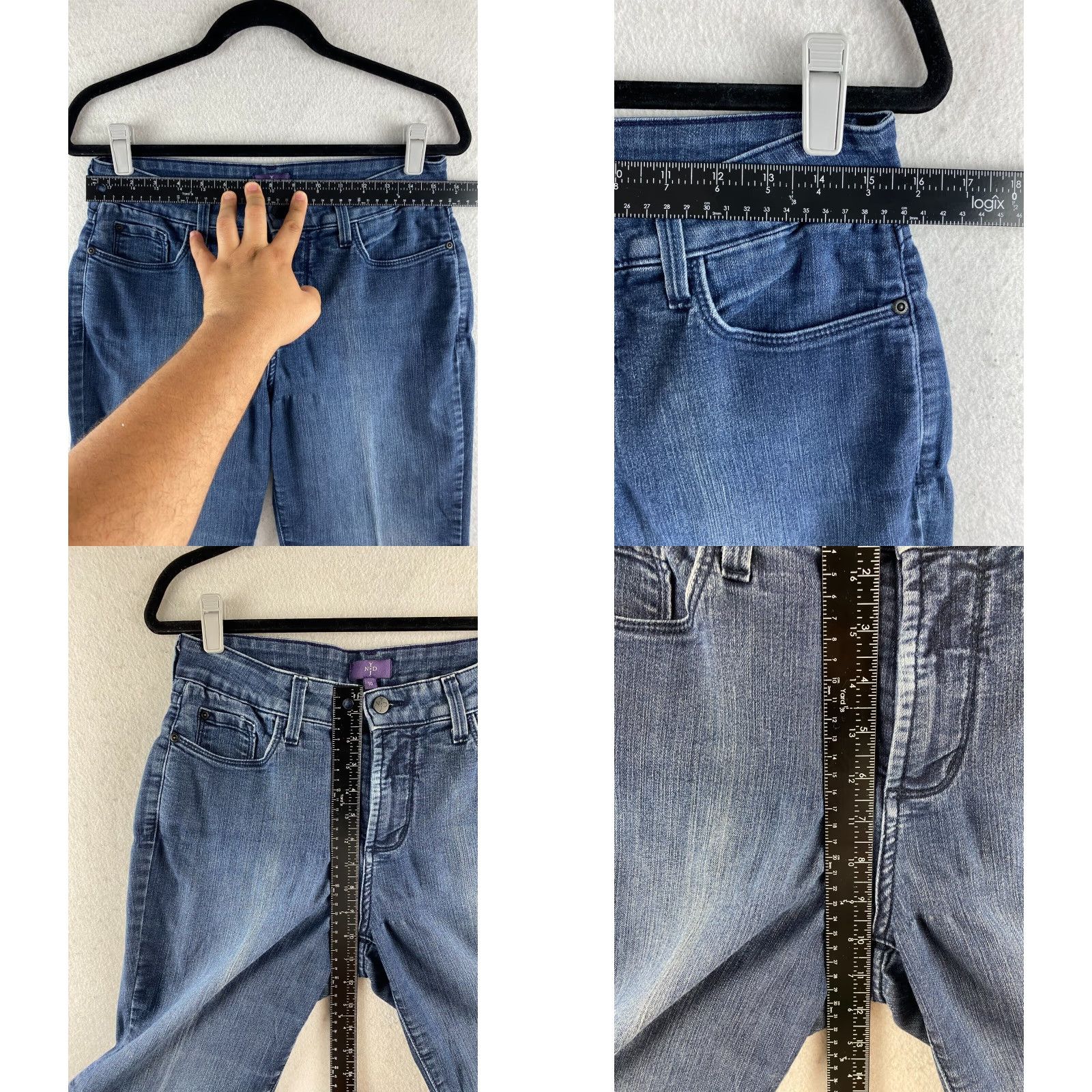 NYDJ VINTAGE is not vintage; NYDJ Jeans Size 10 Womens Blue Straight Lift Tuck Dark Distressed Stretch Denim Size 32" / US 10 / IT 46 - 8 Thumbnail