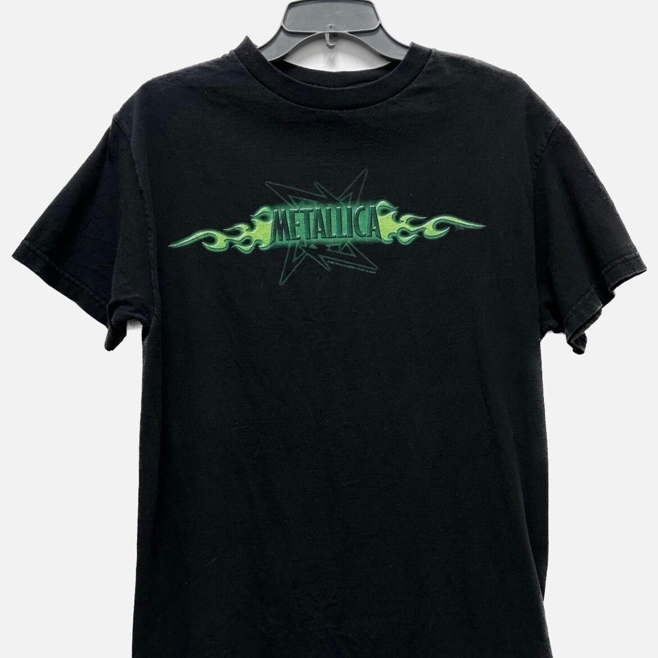 image of 2002 Metallica Green Flame Logo Tee in Black, Men's (Size Medium)