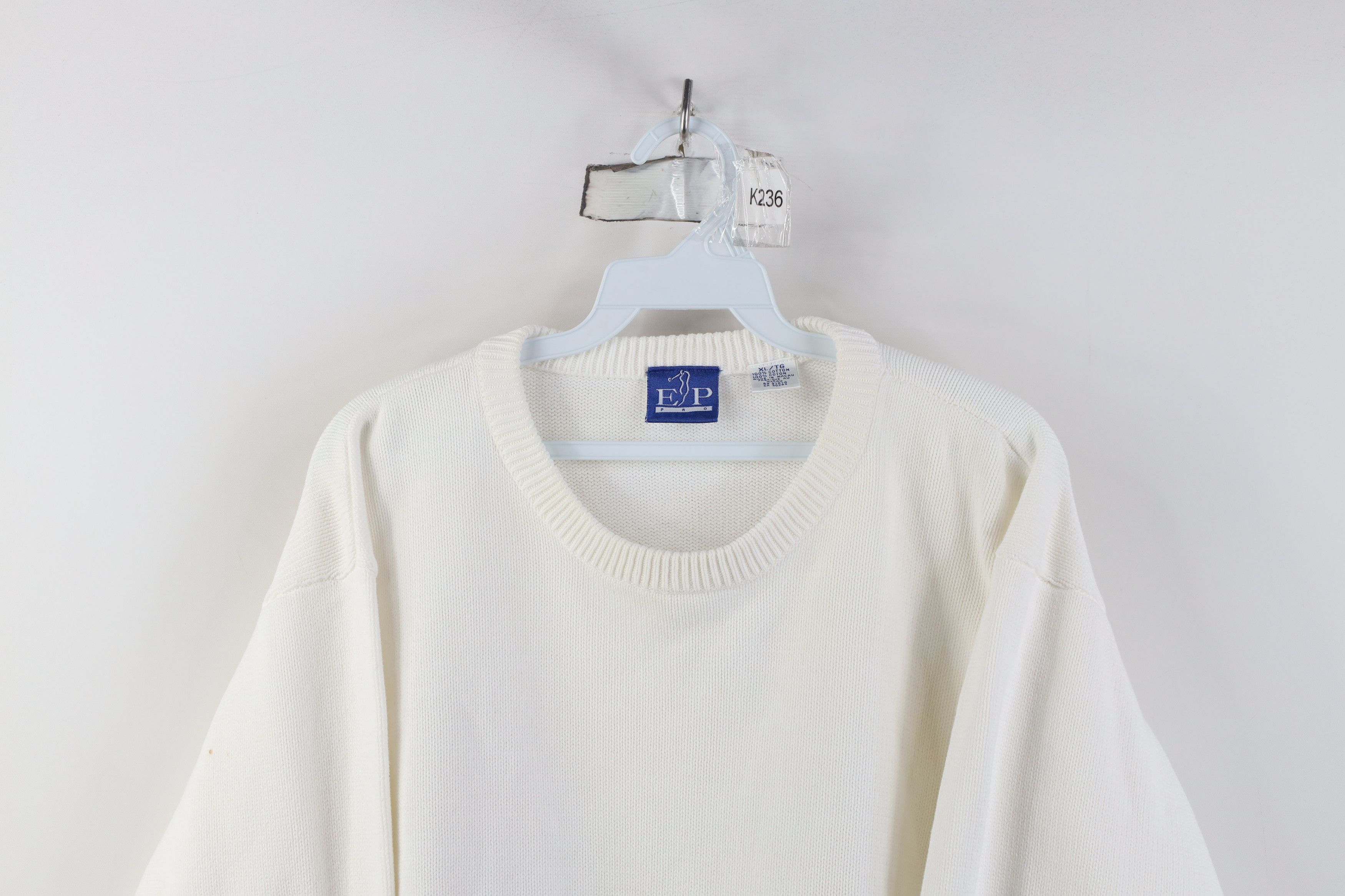 Vintage Vintage 90s Streetwear Cotton Knit Crewneck Sweater White Size XL / US 12-14 / IT 48-50 - 2 Thumbnail